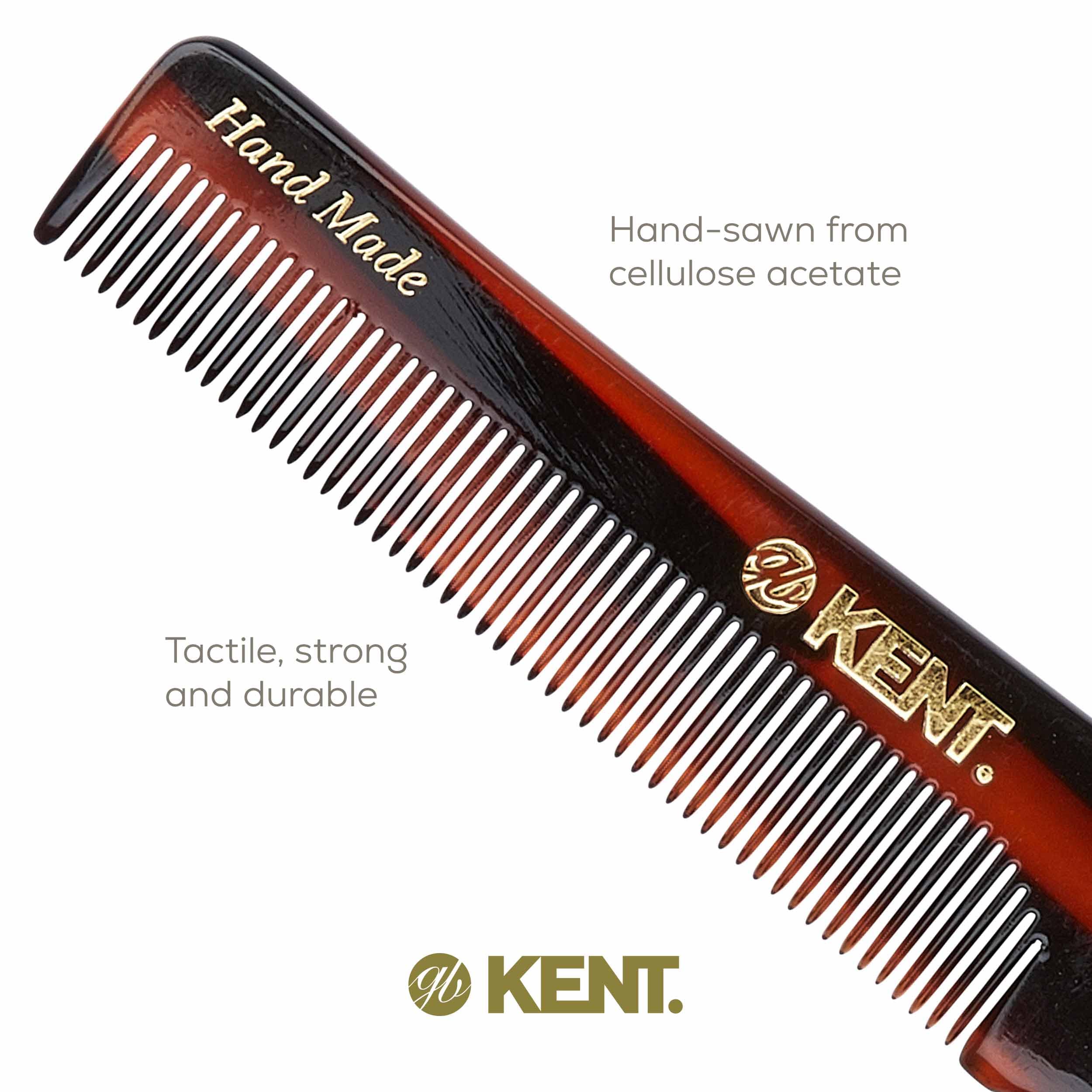 Kent Authentic Handmade Pocket Comb with Thumb Grip, Dark Brown, 136mm