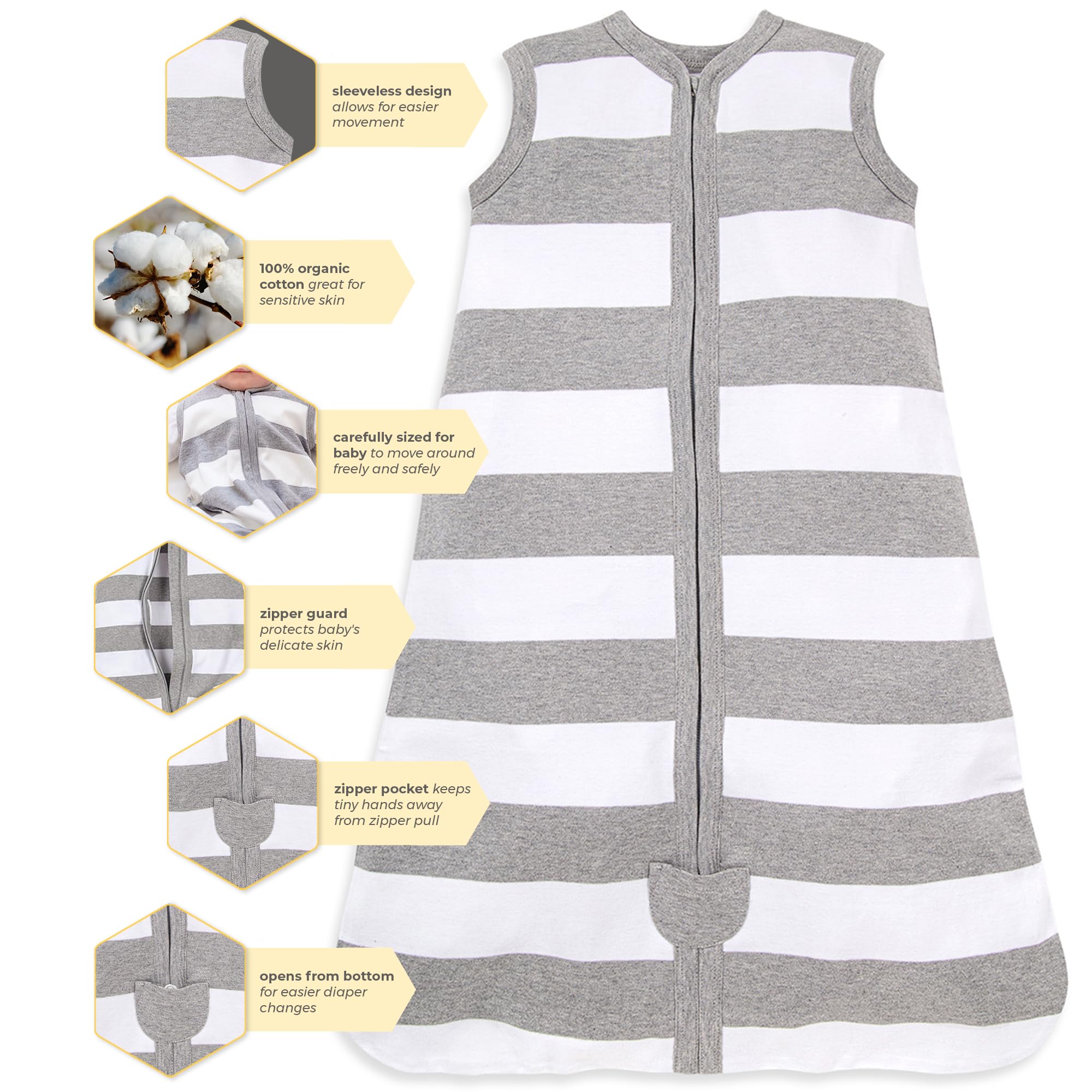 Burt's Bees Baby Unisex Beekeeper Blanket, 100% Organic Cotton, Swaddle Transition Sleeping Bag Wearable, Rugby Stripe Heather Grey, Medium US