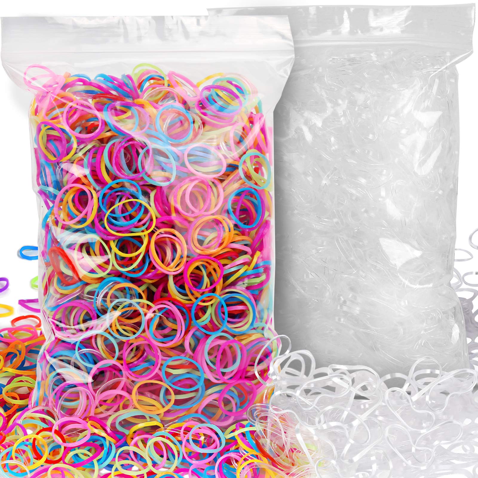 YGDZ YGDZ 4000pcs Soft Elastic Hair Bands, 2000pcs Multi Color and 2000pcs Clear Hair Holder Hair Tie Elastic Rubber Bands for Baby Girls