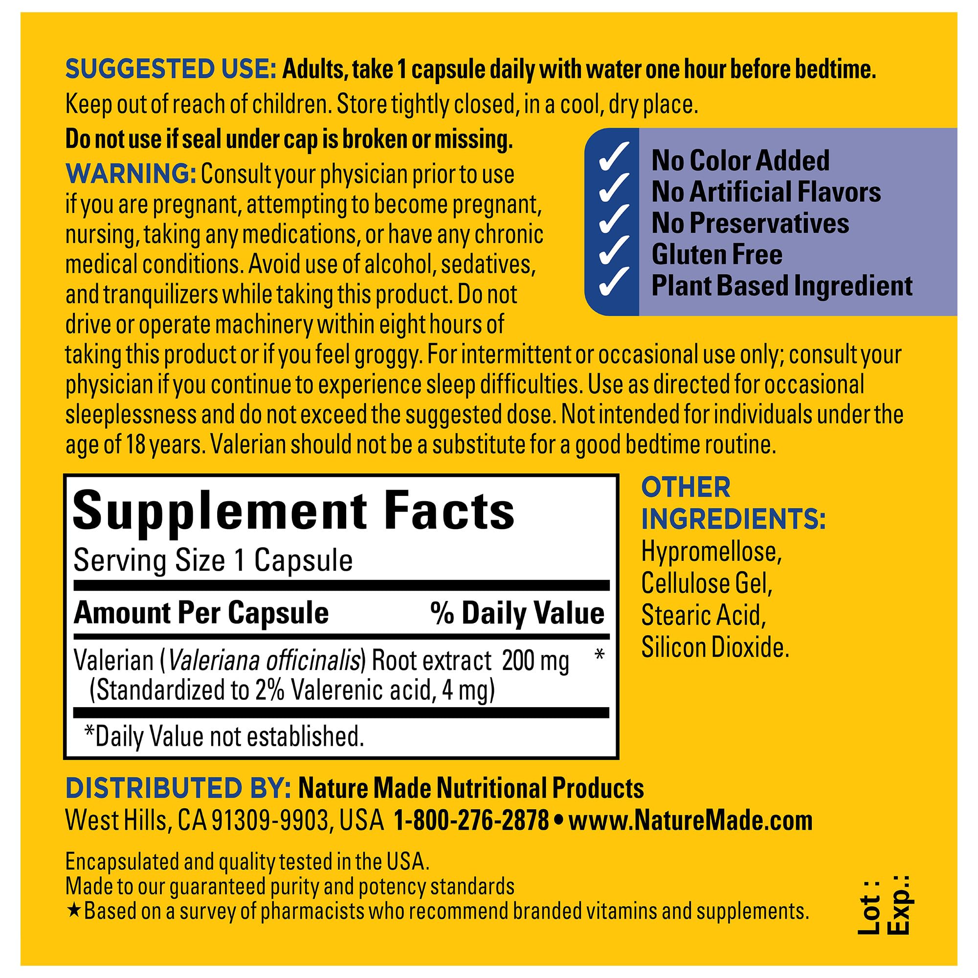 Nature Made Valerian Root for Sleep Support, Melatonin Free Sleep Aid for Adults, 30 Valerian Root Capsules, 30 Day Supply