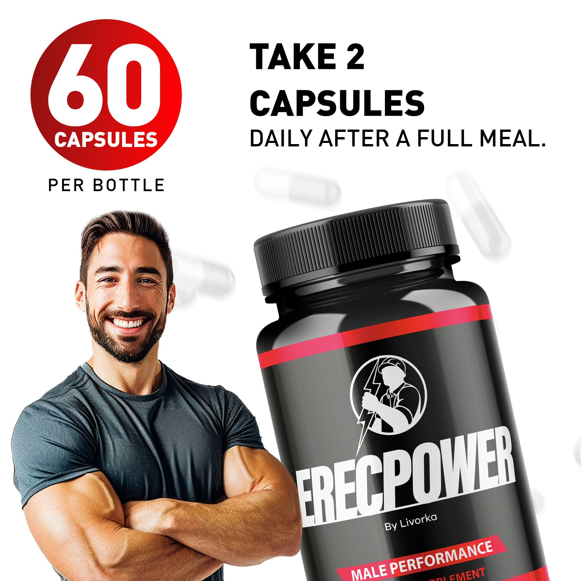 Erecpower for Men Capsules, Erecpower Pills, Erecpower Male Performance, Erecpower Capsules, Erecpower Capsules Multivitamin Men Health, Erecpower Advanced Formula, 60 Capsules for 1 Month