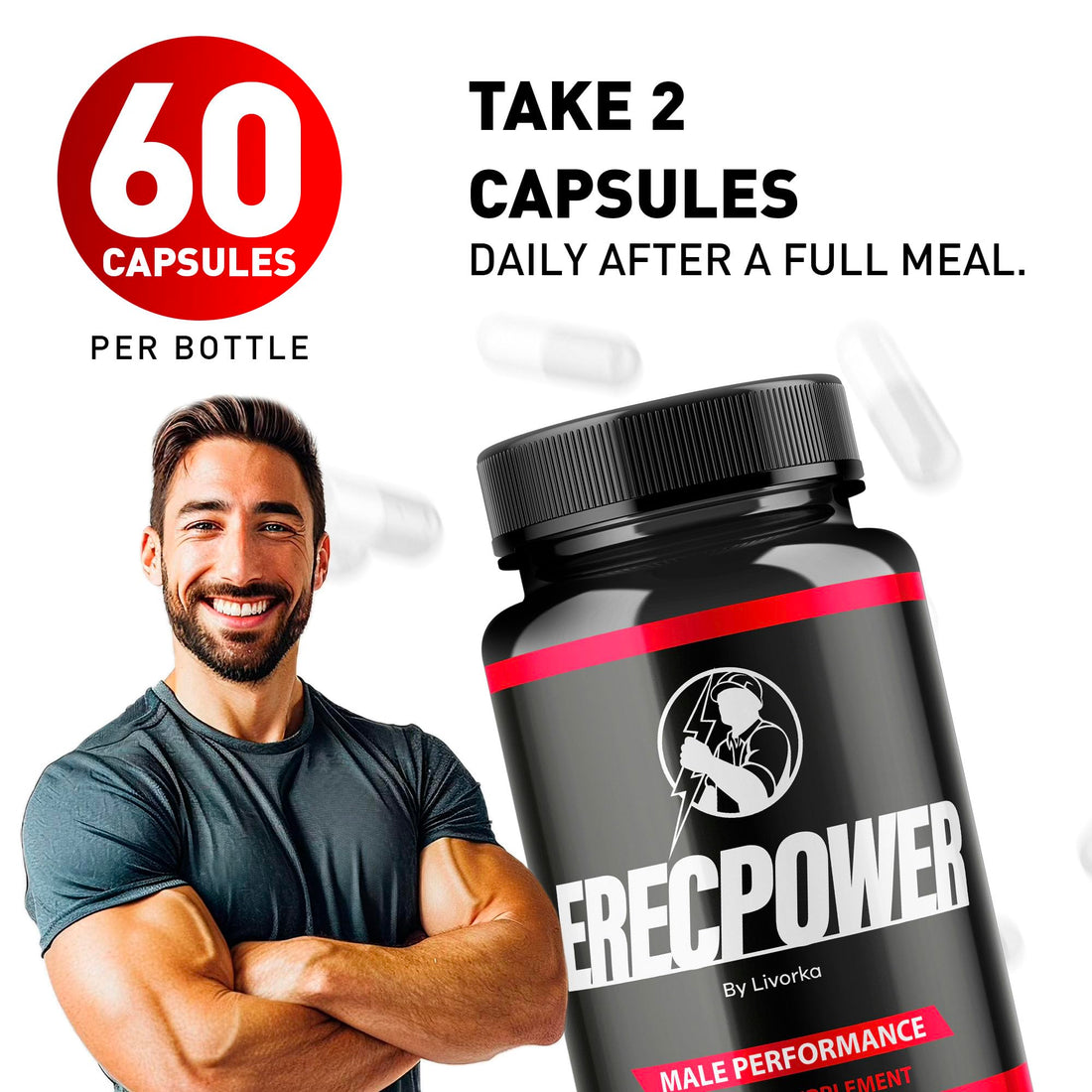 Erecpower for Men Capsules, Erecpower Pills, Erecpower Male Performance, Erecpower Capsules, Erecpower Capsules Multivitamin Men Health, Erecpower Advanced Formula, 60 Capsules for 1 Month