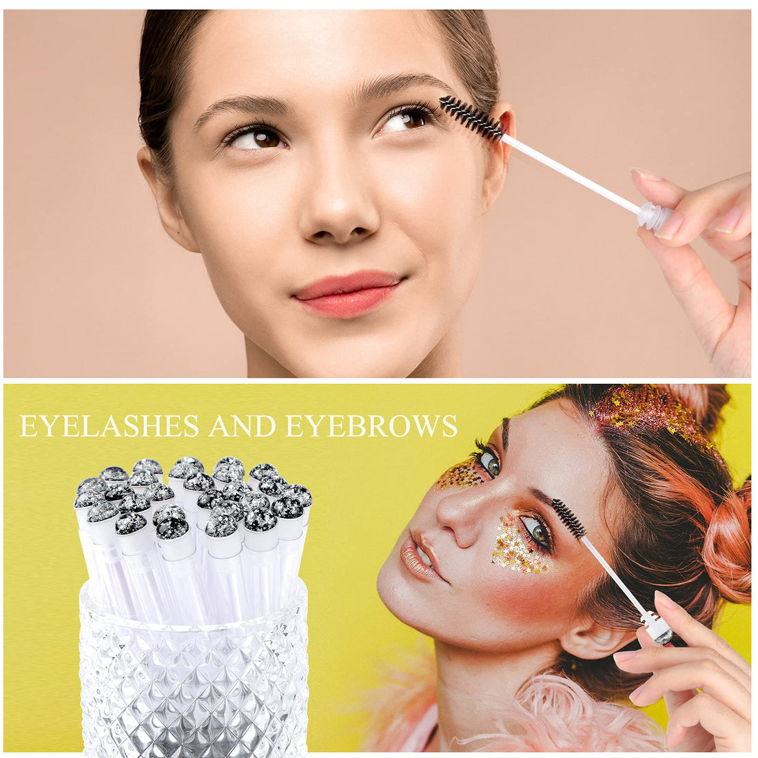 Dming 20pcs Eyelash brush Lash Wand Makeup tool Eyelash Extension supplies Cleaning brush Diamond Mascara foil black