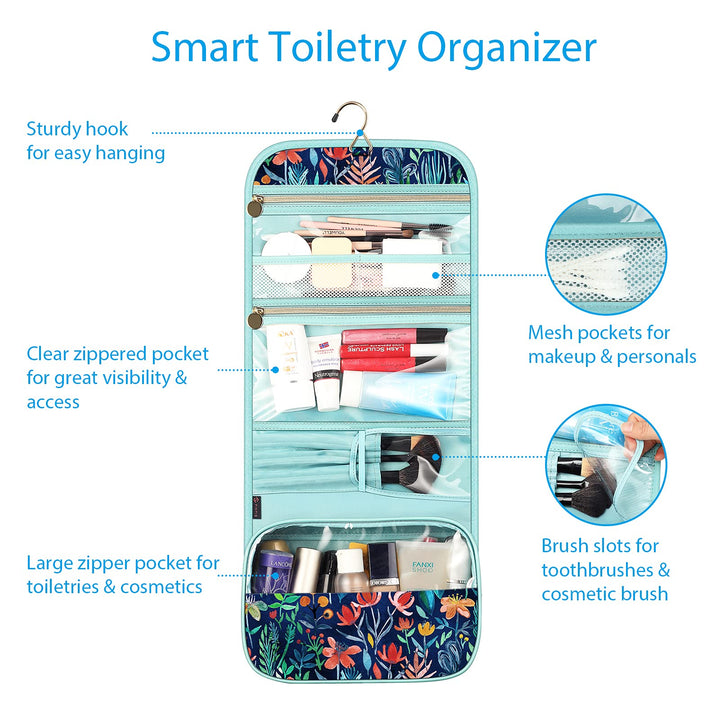 Fintie Portable Toiletry Cosmetic Travel Bag, Large Water Resistant Hanging Makeup Organizer Storage Pouch Case for Women Girls (Jungle Night)