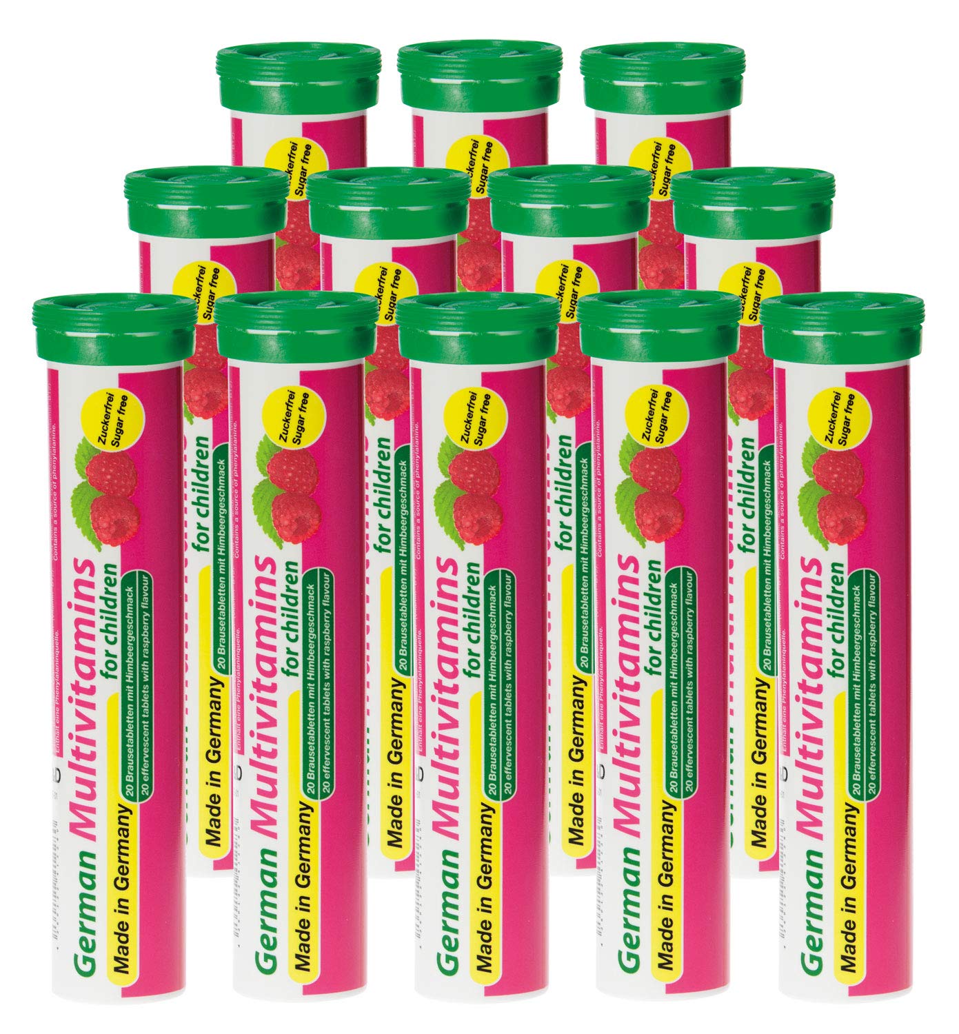 T&D German Multvitamin for Children 8 Vitamins - 240 Vegan Drink Effervescent Tablets - Raspberry Flavor - Made in Germany