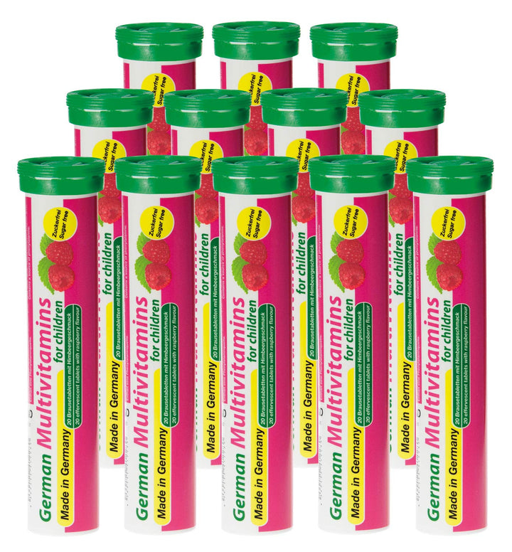 T&D German Multvitamin for Children 8 Vitamins - 240 Vegan Drink Effervescent Tablets - Raspberry Flavor - Made in Germany