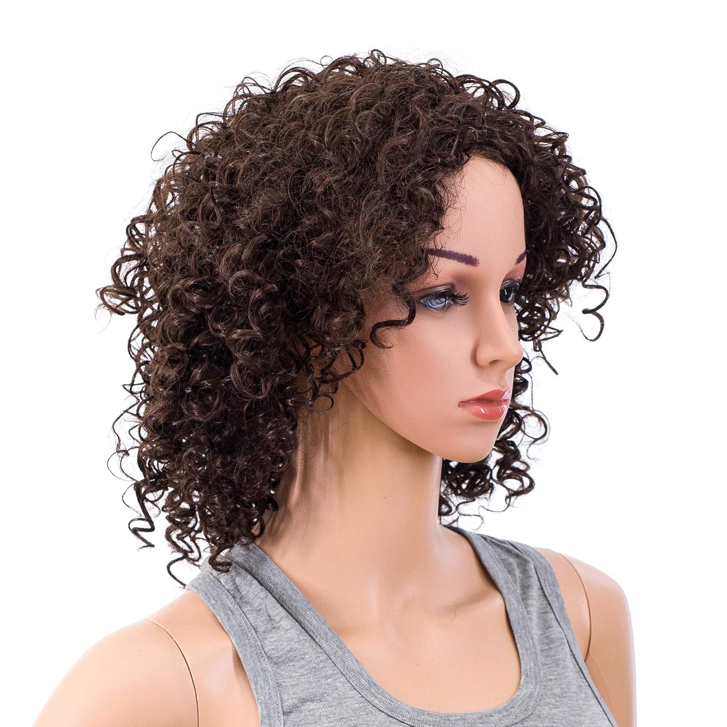Dark Brown-4# : Swacc 12-Inch Short Big Bouffant Curly Wigs For Women Synthetic Heat Resistant Fiber Hair Pieces With Wig Cap (Dark Brown-4#)