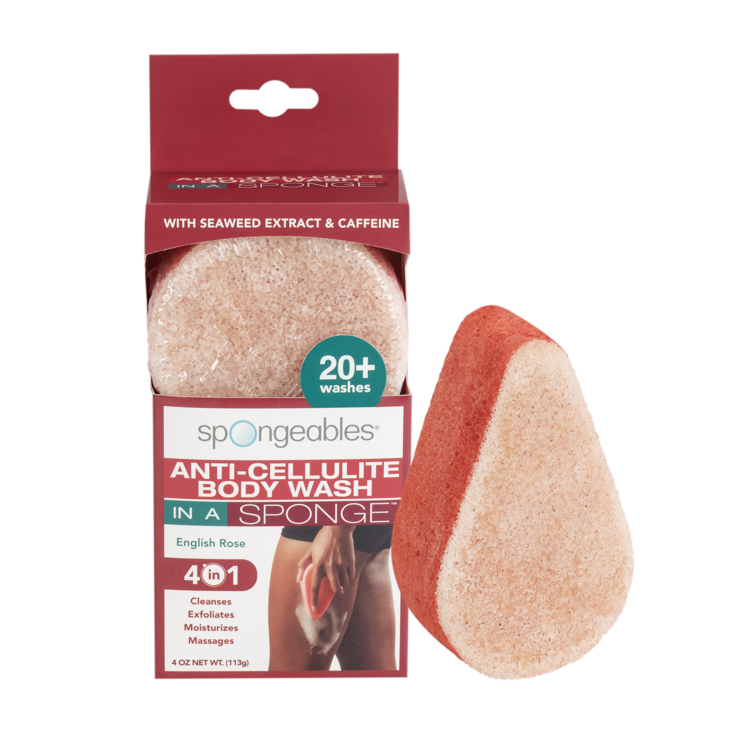 Spongeables Spongeables anti-cellulite body wash in a sponge, english rose scent, spa cellulite massager, moisturizer and exfoliator, 20+ washes, 4 Ounce sponge, pack of 3, 3 Count