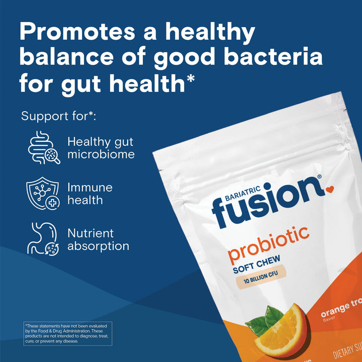 Bariatric Fusion Bariatric Probiotic Soft Chews | Orange Tropical Flavor Chewy Bariatric Vitamin | Bacillus Coagulans 10 Billion CFU Chewable Probiotic | Support Digestive & Immune Health | 60 Count