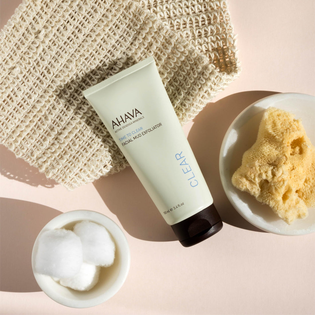 AHAVA Time To Clear Facial Mud Exfoliator - Gentle mud-based scrub to purify, exfoliate & fresh the skin, unveils radiant, boosts skincare absorption, with Osmoter, Vitamin E & Dead Sea Mud, 3.4 Fl.Oz