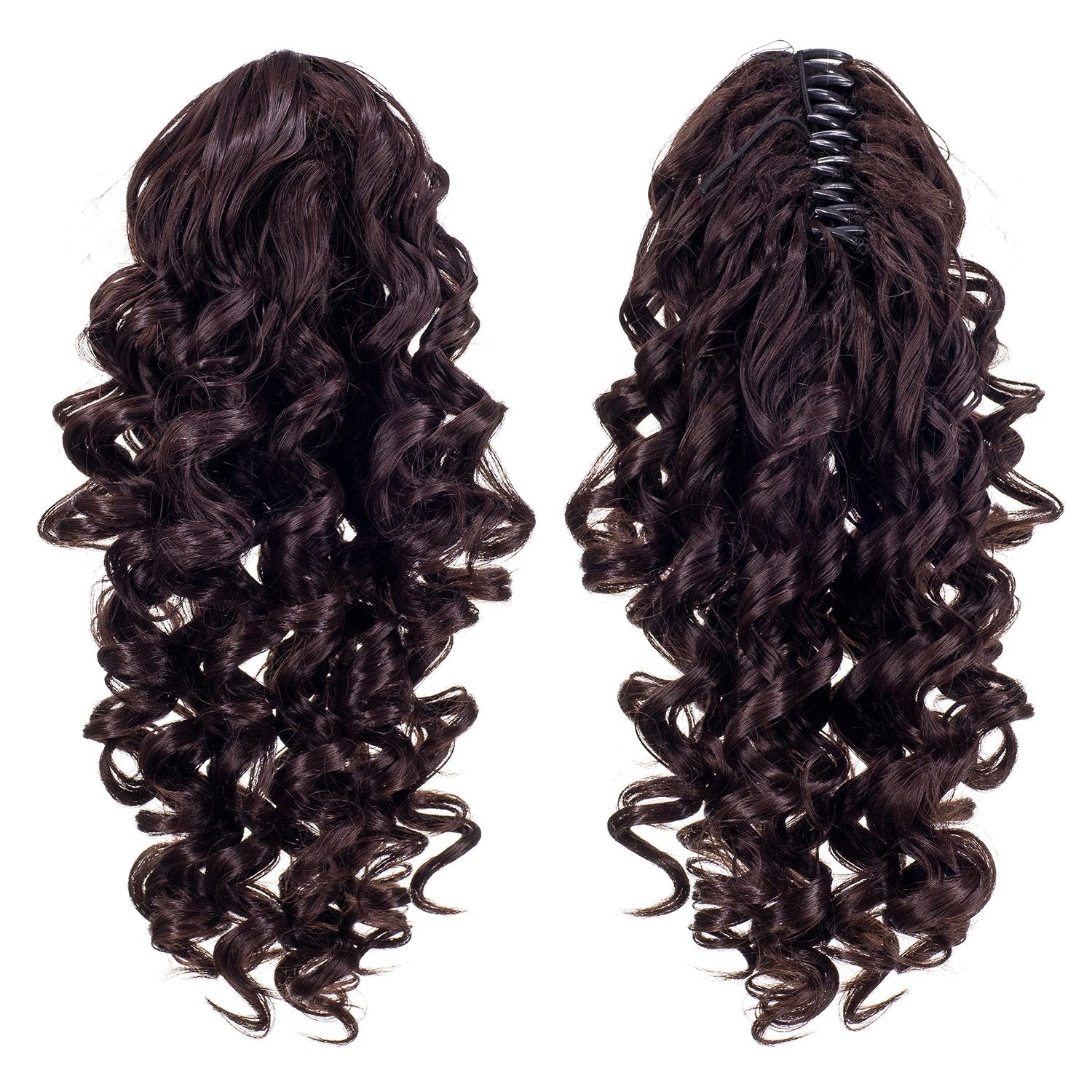 Dark Brown-4# : SWACC 12-Inch Short Screw Curls Claw Clip Ponytail Extensions Synthetic Clip in Drawstring Curly Ponytail Hairpiece Jaw Clip Hair Extension (Dark Brown-4#)