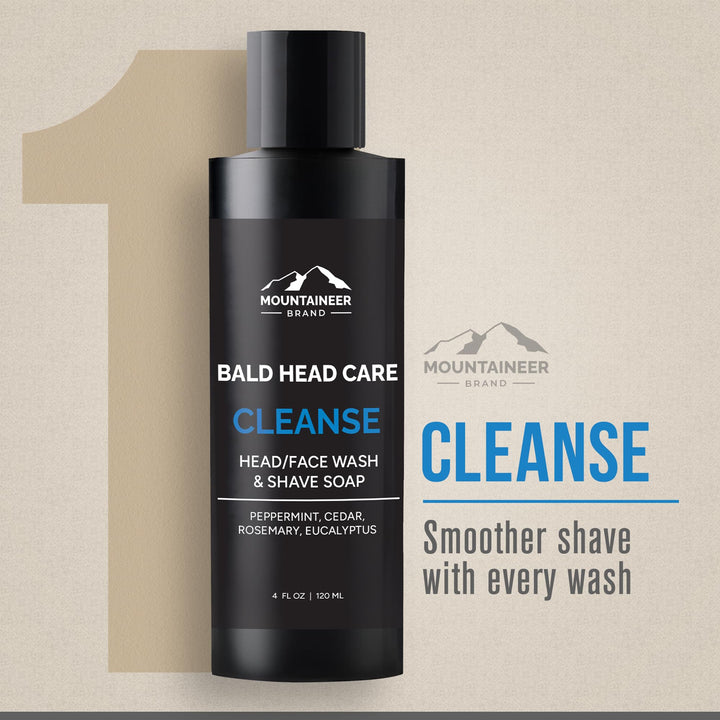 Mountaineer Brand Bald Head Shampoo & Moisturiser | Fresh & Natural Scent | Bald Head Care for Men | Made in WV | Hydrating Soap & Wash | Non-Greasy Scalp & Face Balm | 4oz