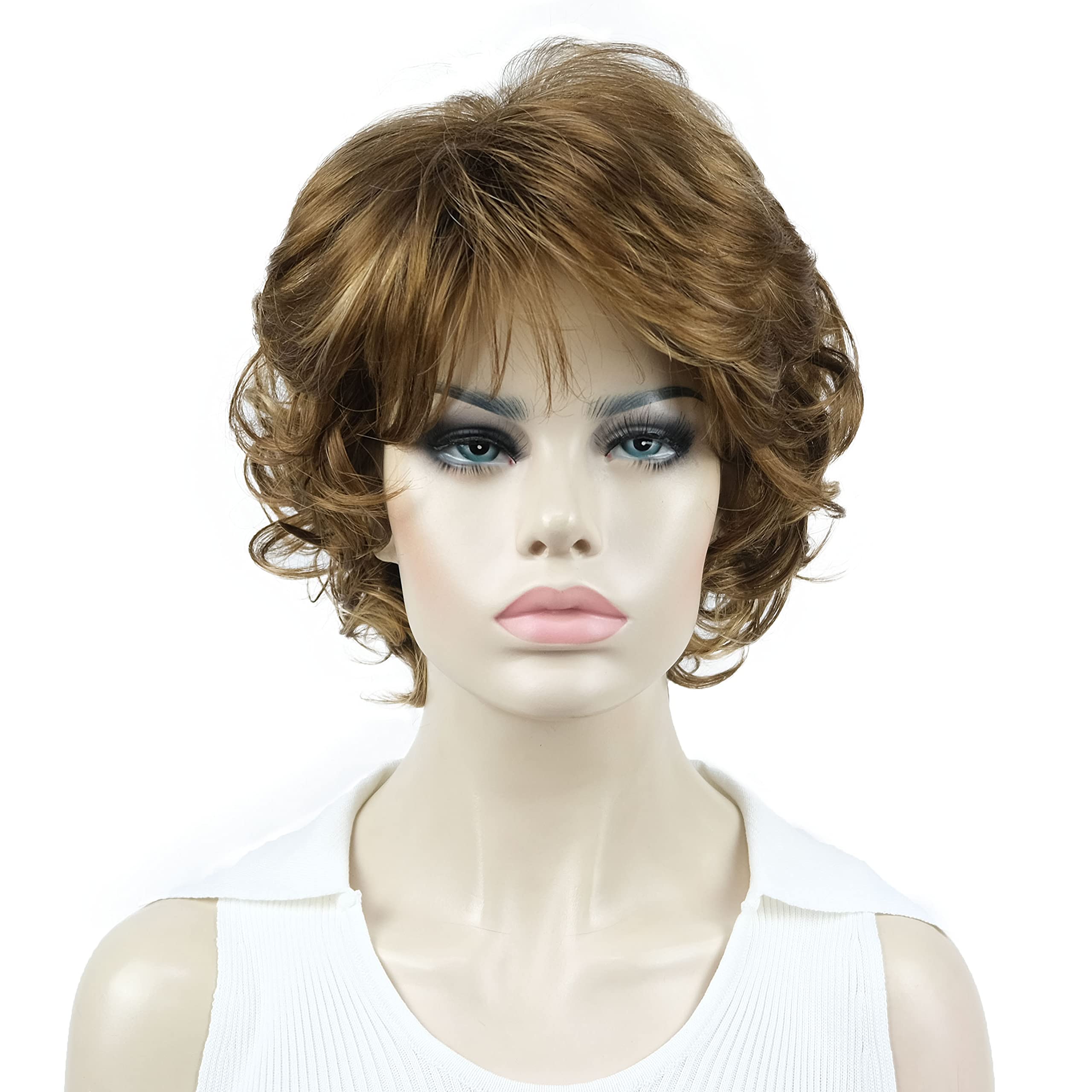 #V6: Aimole Synthetic Wigs Women'S Curly Ends Short Fiber Wig With Layered Bangs(V6)