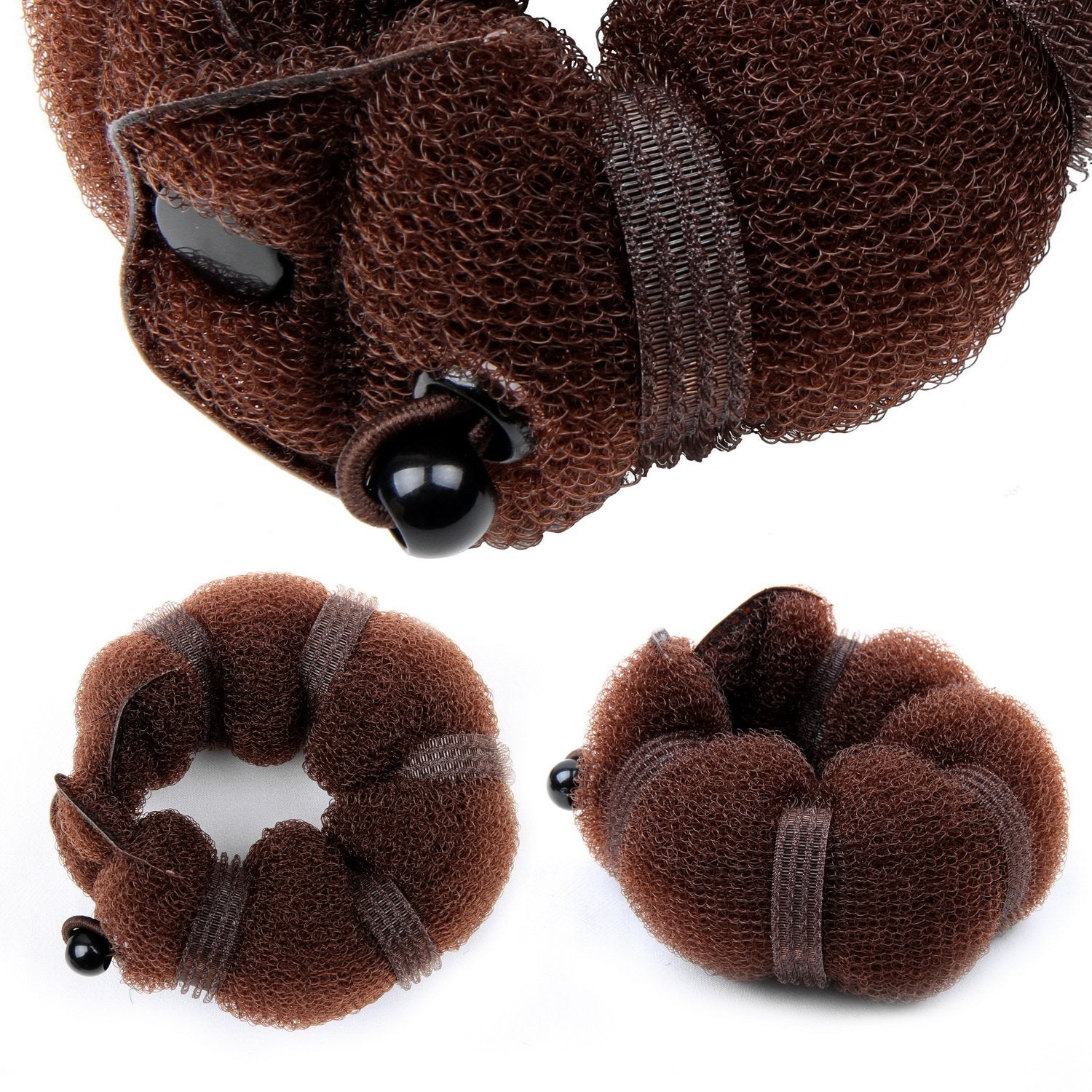 Goldrose Beauty Buns 2 Piece Magic Hair Styling Styler Twist Ring Former Shaper Doughnut Donut Chignon Bun Maker Clip Hair Curler Accessory Small & Large (Brown)