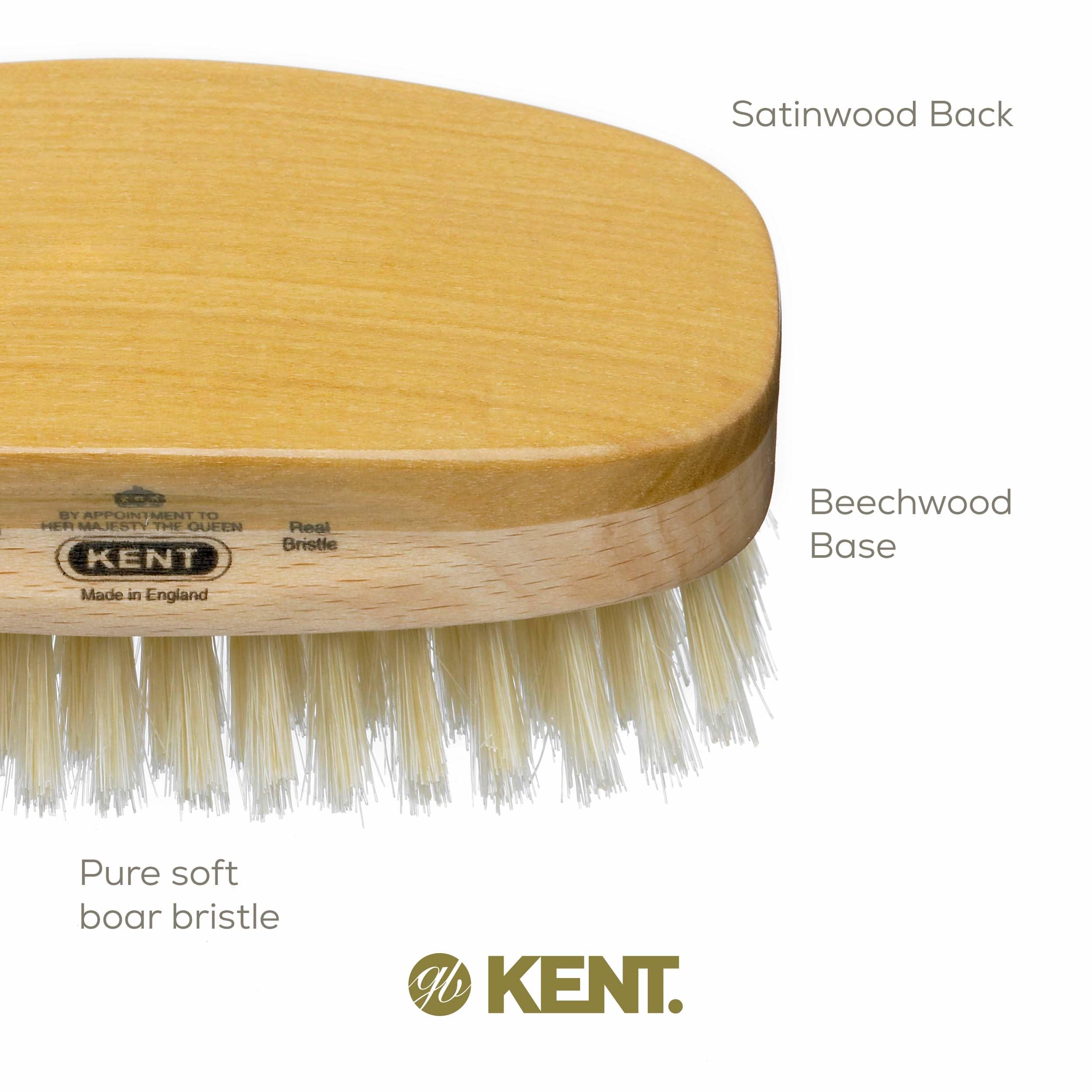 Kent Ms23d Rectangular Satinwood + Beechwood Soft White Pure Bristle Military Brush