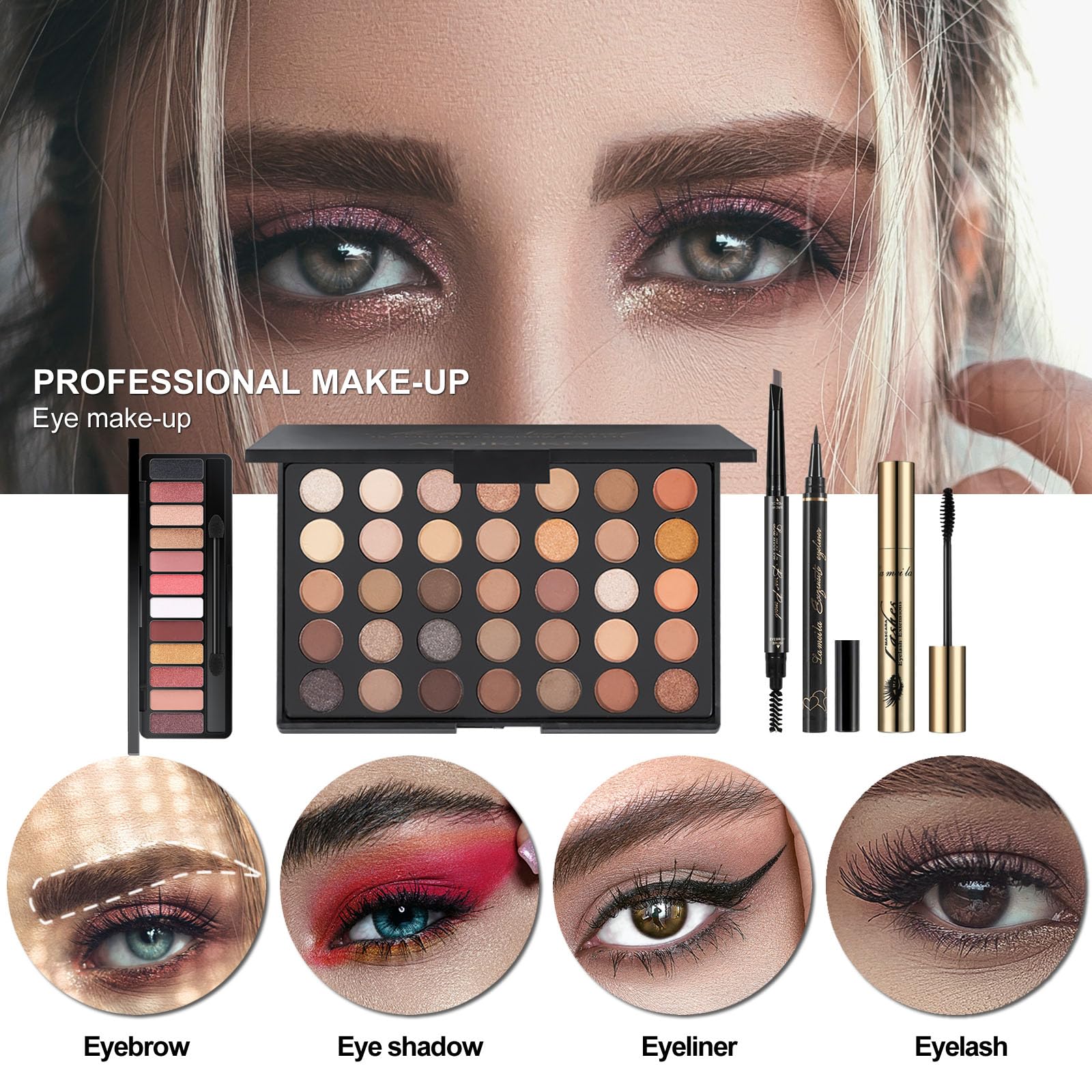 MISS ROSE M All In One Full Makeup Kit,Multipurpose Women's Makeup Sets,Beginners and Professionals Alike,Easy to Carry (Black)