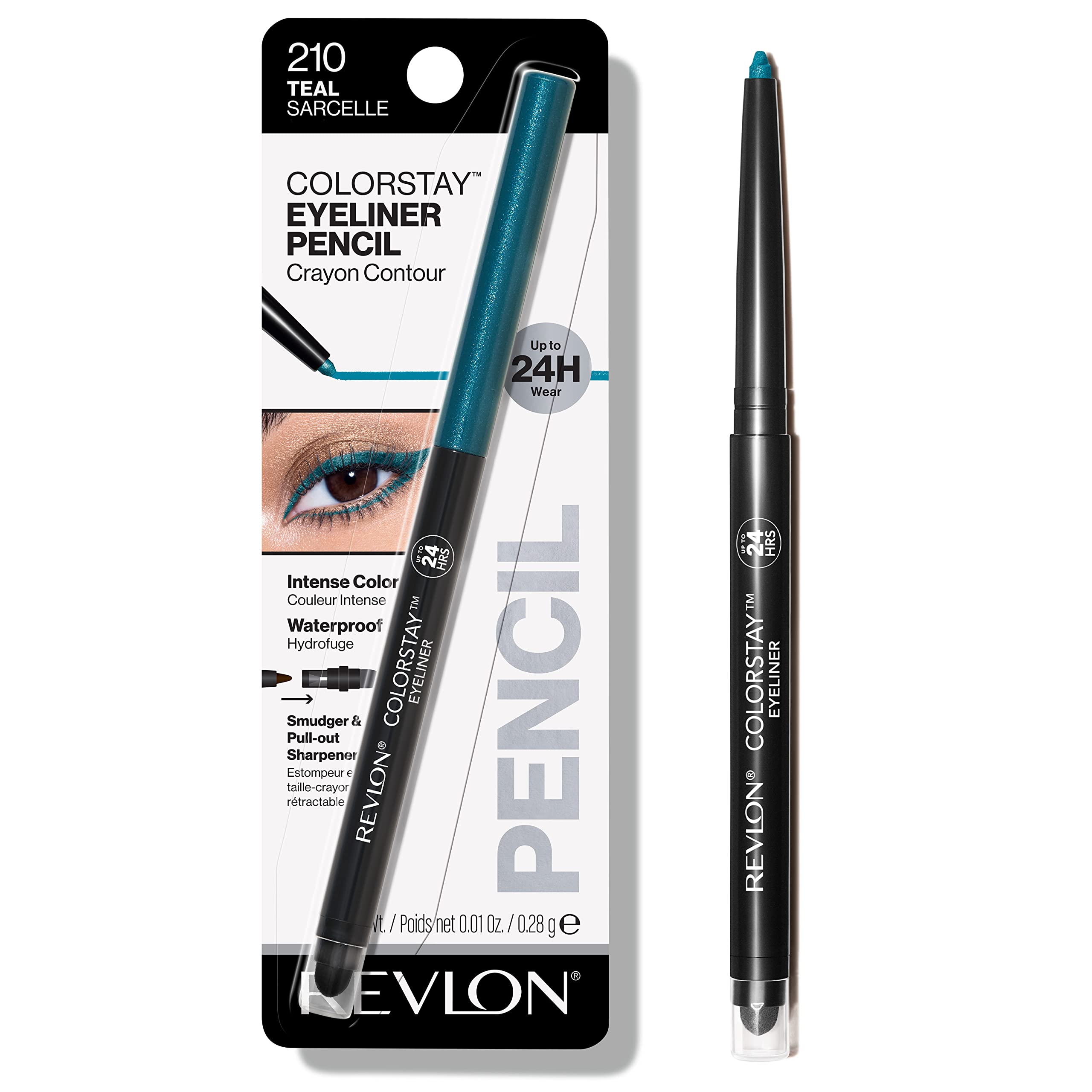 Revlon ColorStay Pencil Eyeliner with Built-in Sharpener, Waterproof, Smudgeproof, Longwearing Eye Makeup with Ultra-Fine Tip, 210 Teal, 0.01 oz