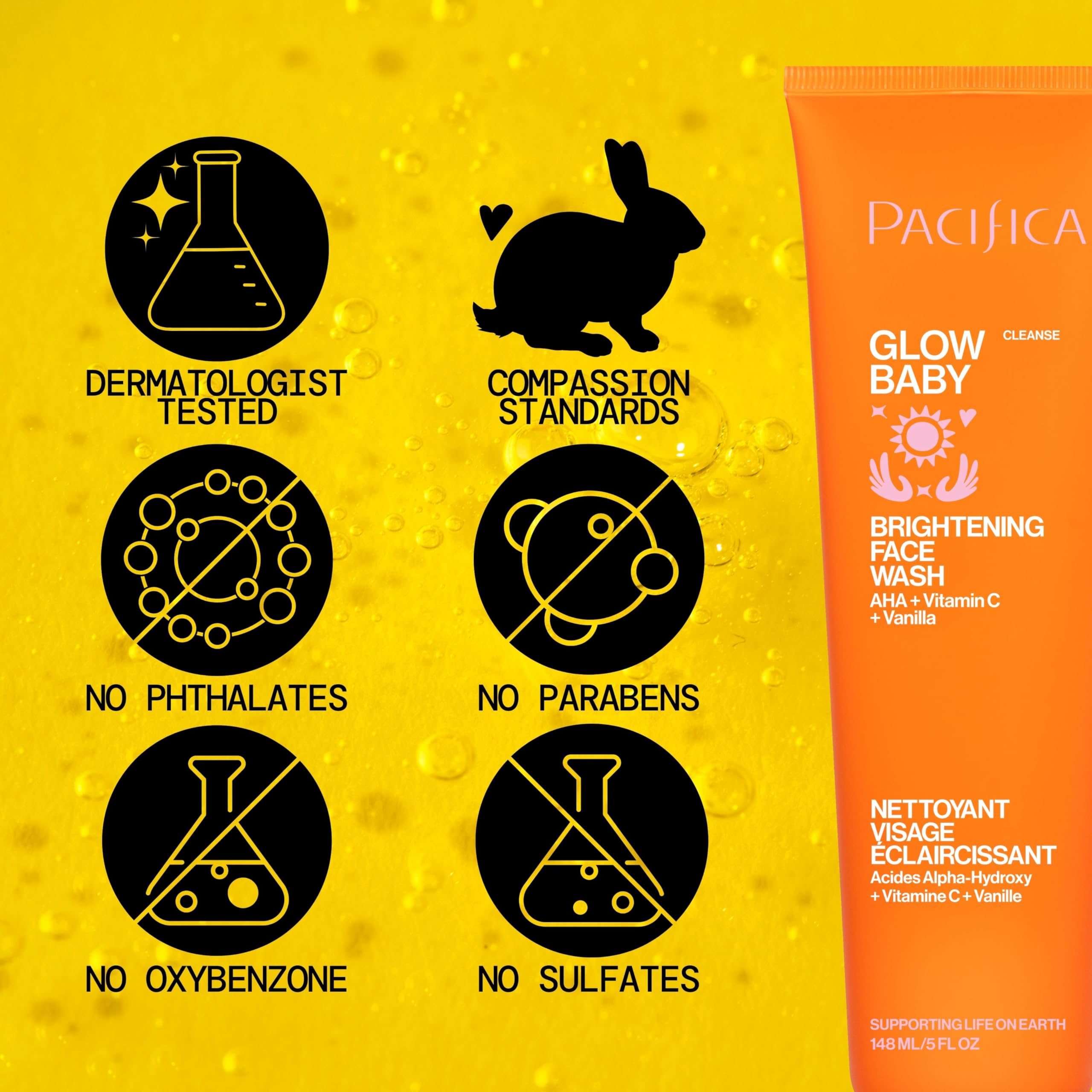 Pacifica Mini Glow Baby Brightening Facial Cleanser 1.4 oz – Vitamin C & Glycolic Acid (AHA) Face Wash– Daily Cleanser for Anti-Aging Exfoliating for Smooth, Even Glowing Skin Vegan Clean Beauty