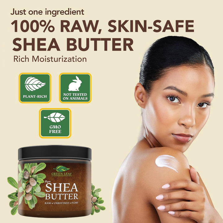 Green Leaf Naturals Shea Butter | Raw Shea for Women & Men | Vitamin A & E | Use as Facial Cleanser or for Dry Skin | Use DIY with Mango Butter, Cocoa Butter, or Aloe Vera - 16oz