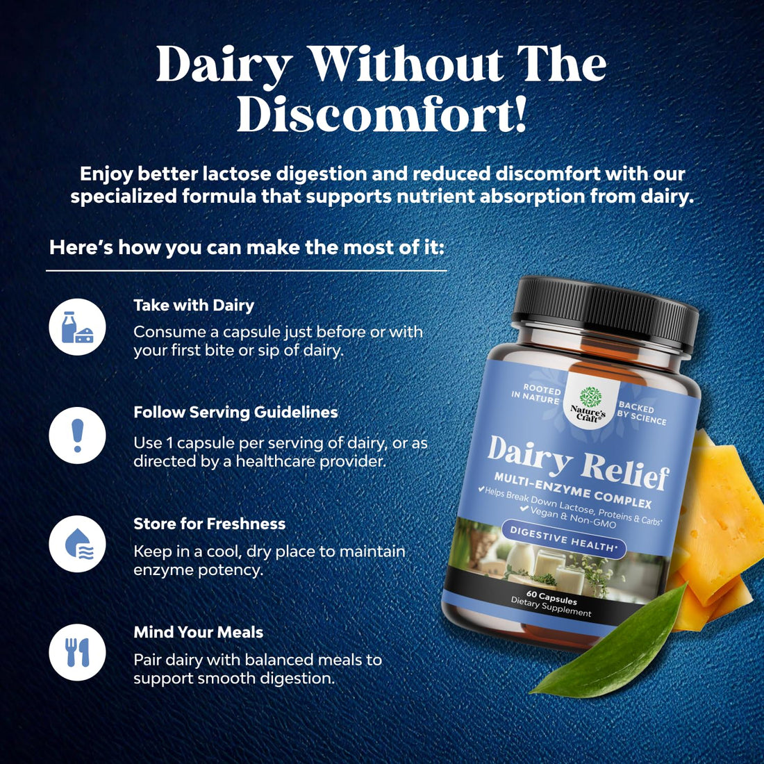 Fast Acting Dairy Relief Pills - Lactose Intolerance Pills with Multi Enzyme Complex for Gas Bloating & Digestive Support - Powerful Lactase Enzyme Blend for Carb Protein & Dairy Digestion 60