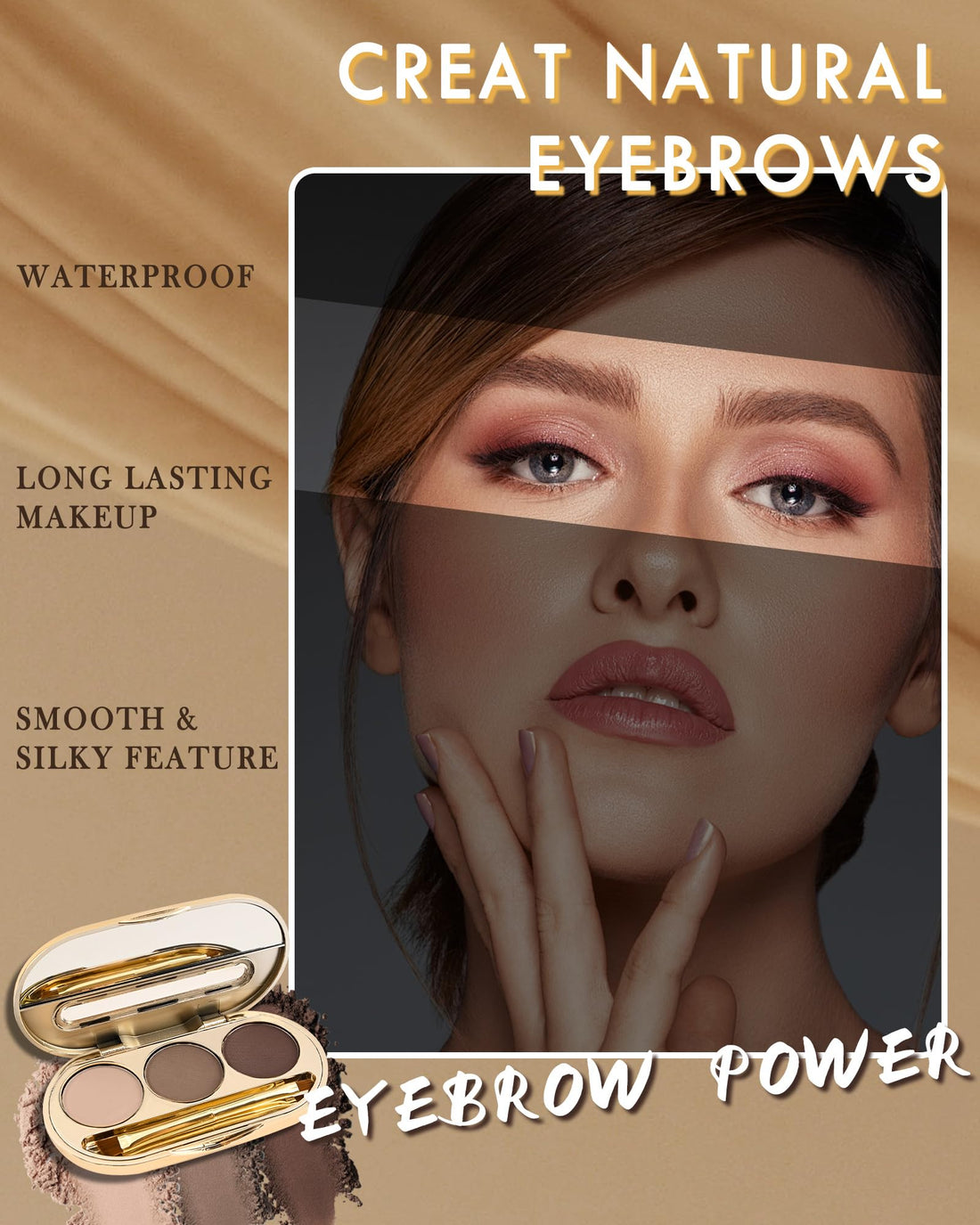 Eyebrow Powder Makeup Kit-3 Colors Eye Brow Tinting Powder Palette for Women Eyebrows Long-Lasting Waterproof, Dark Light Black Brown Brow Filler, Enhance & Define Brows, With Mirror, Brow Tool-Set 03