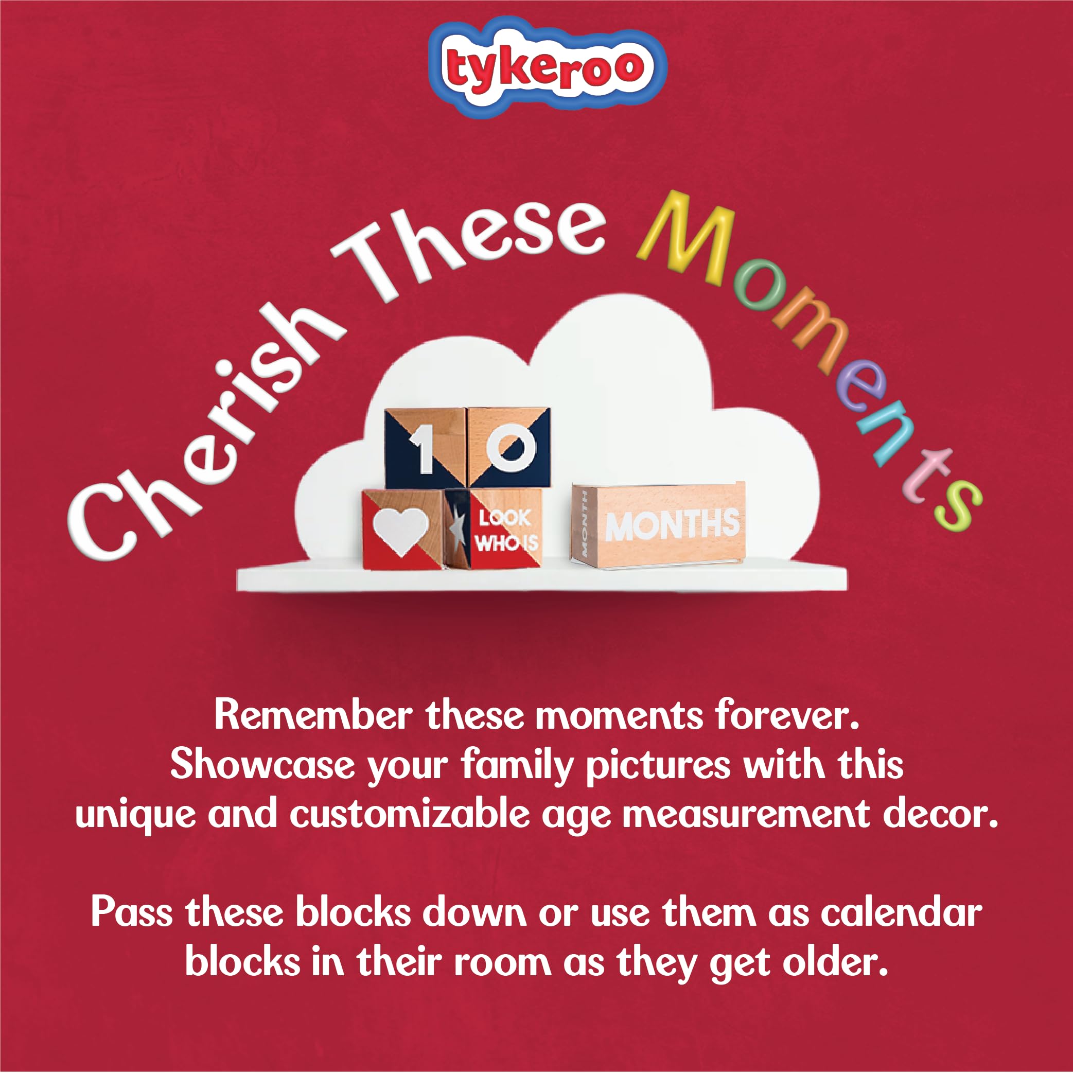 Tykeroo Baby Monthly Milestone Blocks — Cute Nursery Decor — Lovely Newborn Photography Props — Baby Shower Gifts (Red, White & Blue)