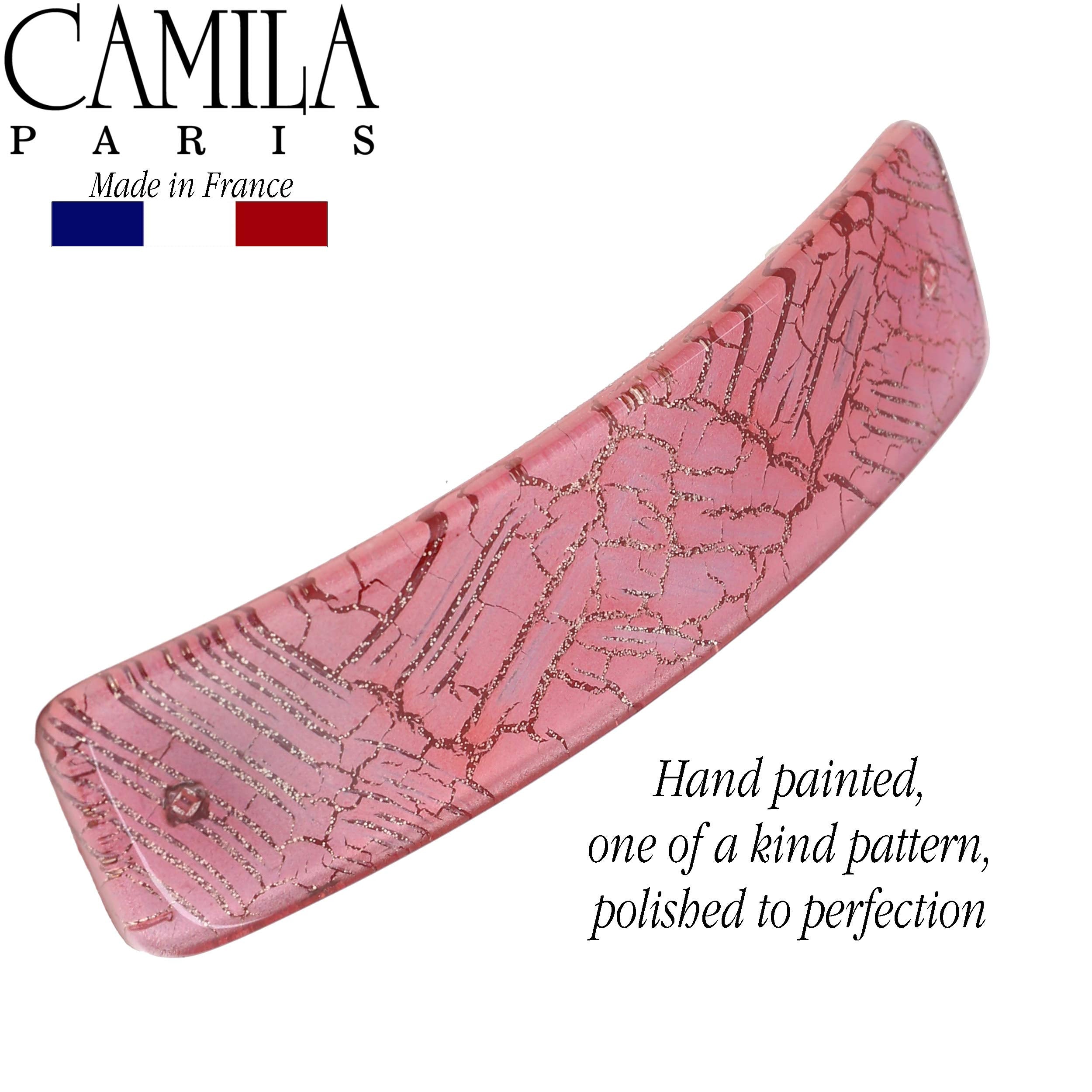 CP2278, Barrette Large Pink and Gold Swirls