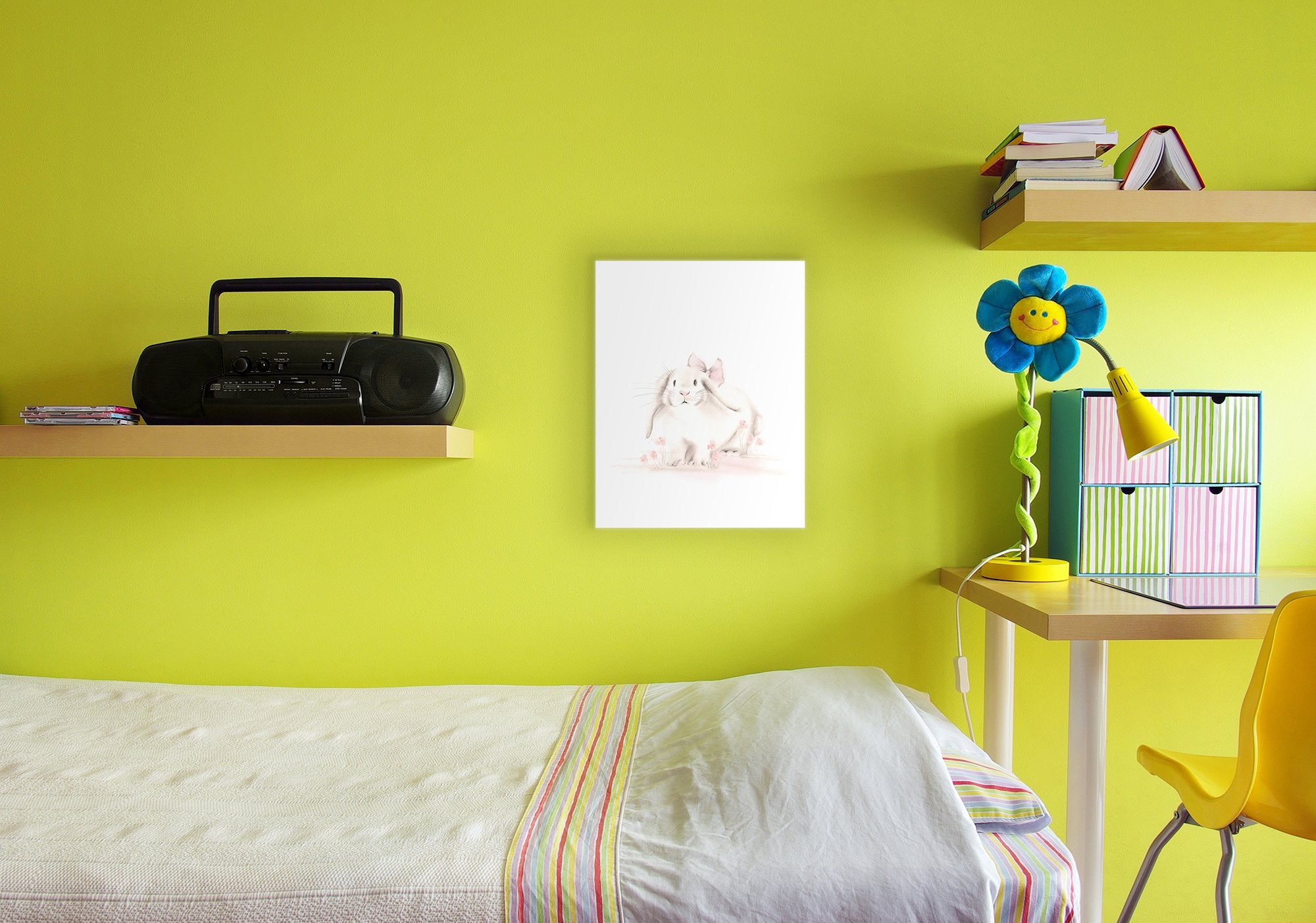 Stupell Industries Baby Bunny With Pink Bow Wall Plaque Art, 10 x 0.5 x 15, Proudly Made in USA