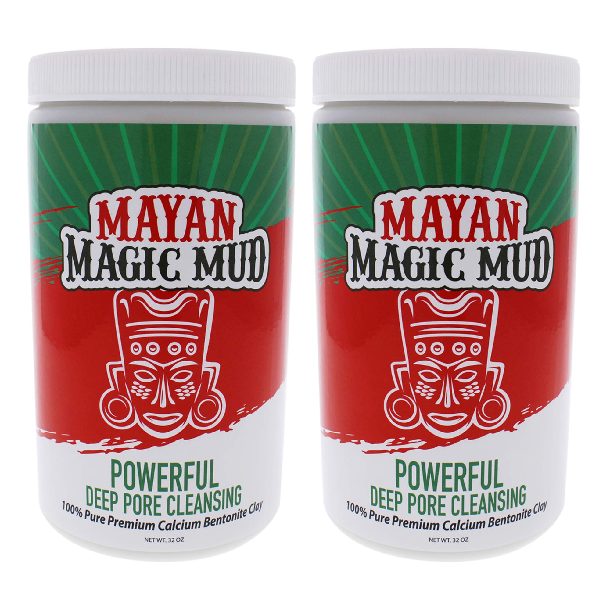 Mayan Magic Mud Powerful Deep Pore Cleansing Facial Body Mask 100 Pure Premium Calcium Bentonite Clay Treats Acne Breakouts Blackheads and Oily Skin 2Pack 32 Oz Each, 1 Count
