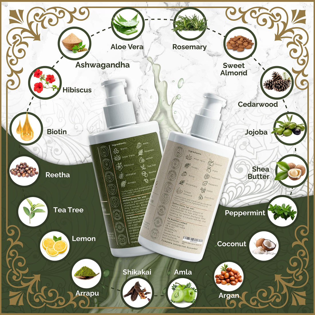 NAKSHATRA HERBALS Shampoo & Conditioner | 100% Natural Anti-Dandruff & Anti-Hairloss Herbal Solution | For All Hair Types | Ayurvedic | 13.5 oz (x2)