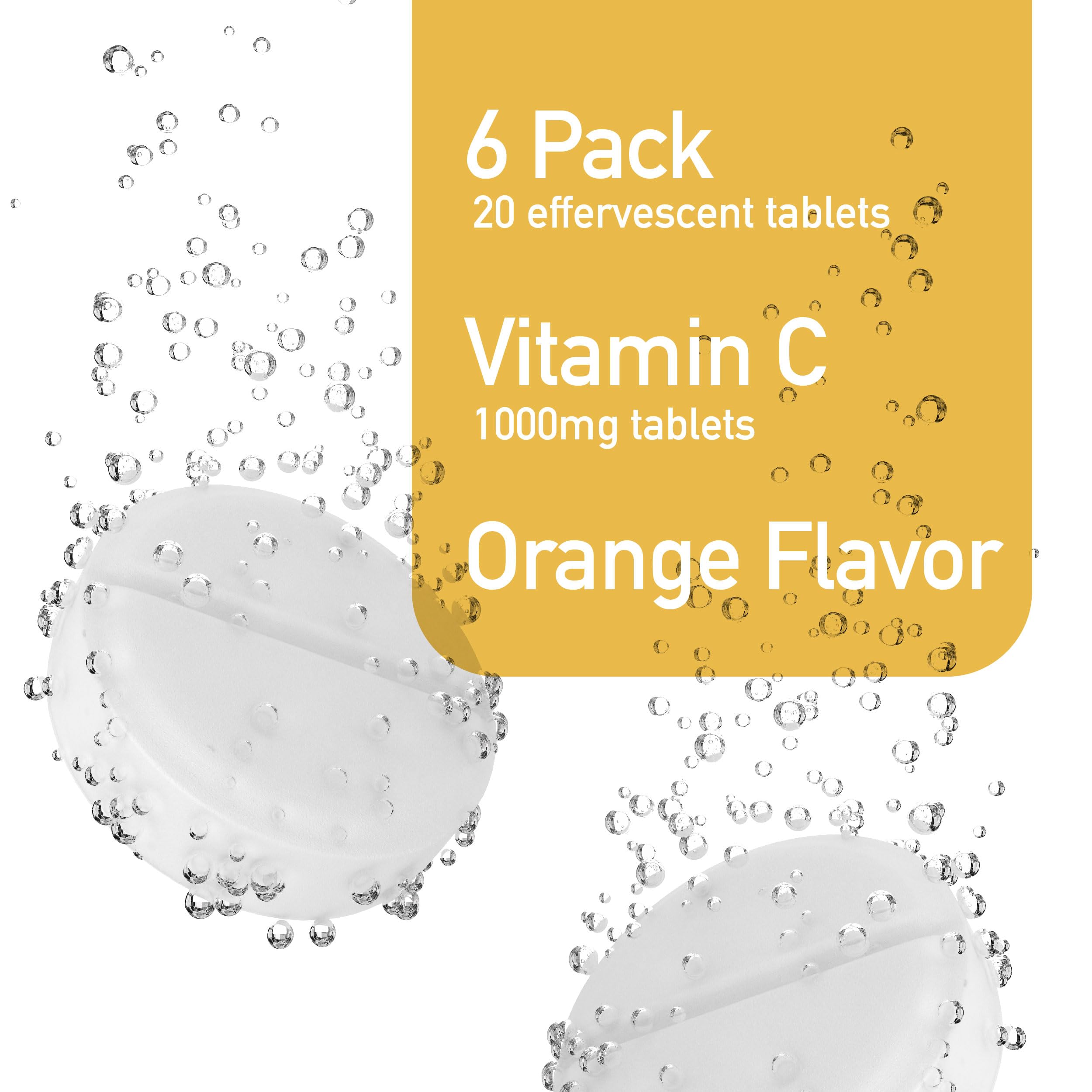 Swiss Imports Effervescent Vitamin C 1000mg Dietary Supplement, 6-Pack, 120 Tablets