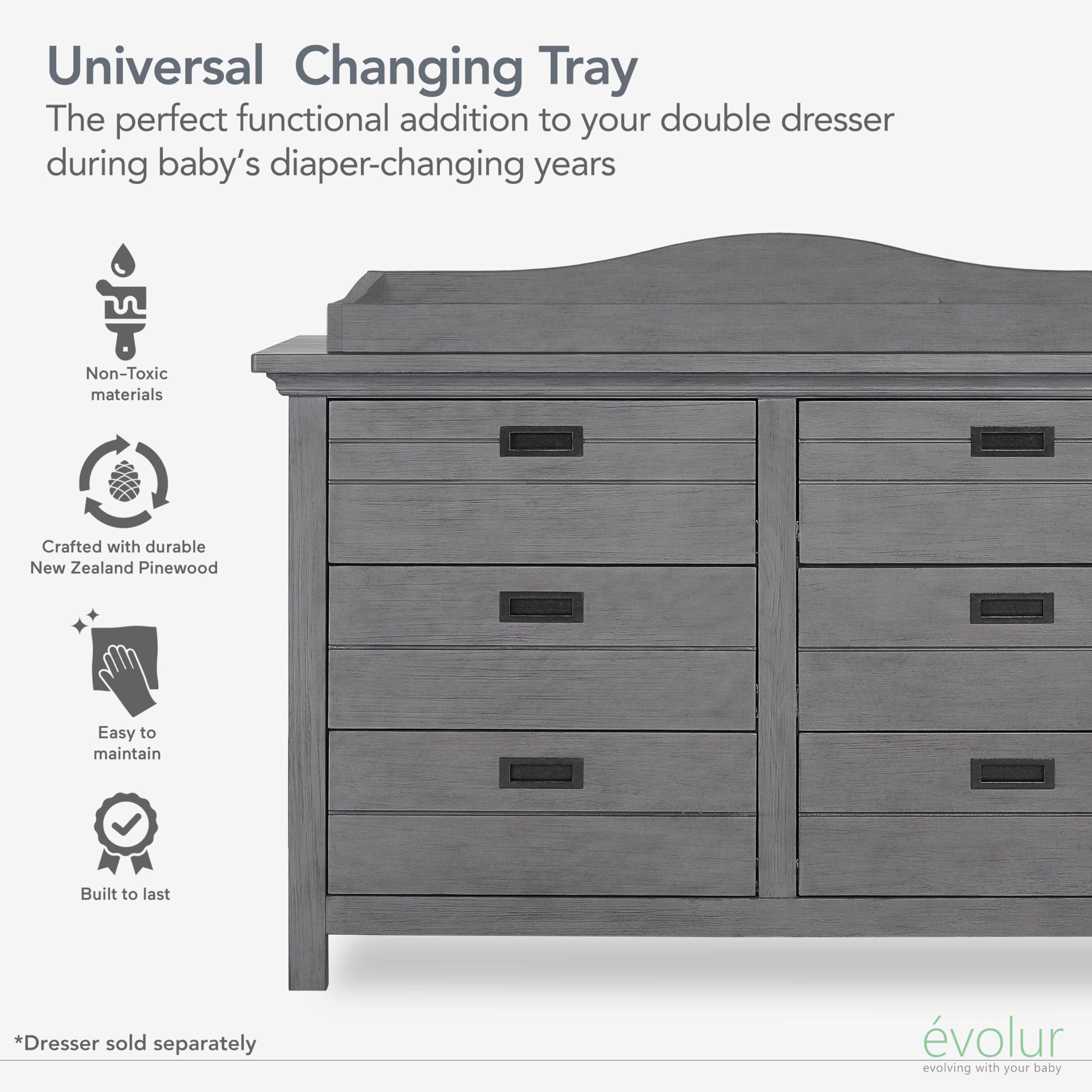 Evolur Universal Collection Changing Tray, Classy, Durable in Rustic Grey