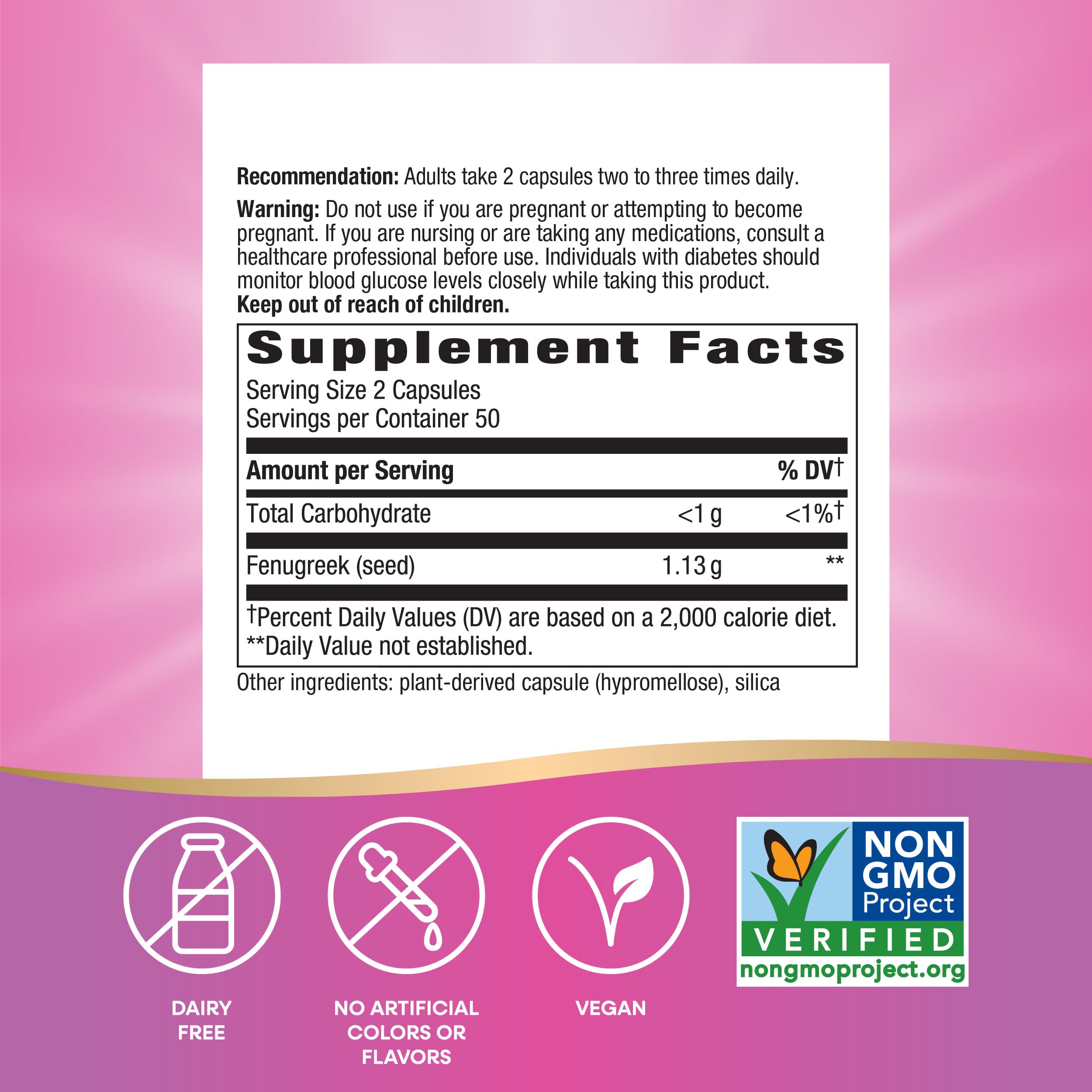 Nature's Way Fenugreek Seed, Traditional Lactation/Breastfeeding Support*, 1,130 mg per Serving, 100 Vegan Capsules