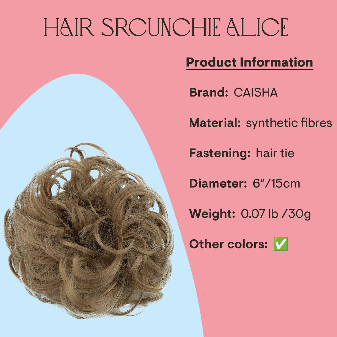 light brown 16 : PRETTYSHOP Scrunchy Scrunchie Bun Updo Hairpiece Hair Ribbon Ponytail Extensions Curly Diverse Colors (brown blonde 16)