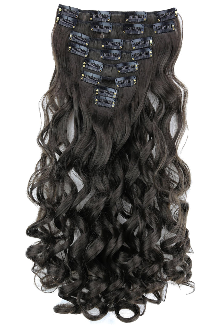 PRETTYSHOP XXL Set 8 pcs 24 Clip In Hair Extensions Full Head Hairpiece Wavy Curled Or Straight Heat-Resisting Div. Colors (brown curled #8 CES2-1)