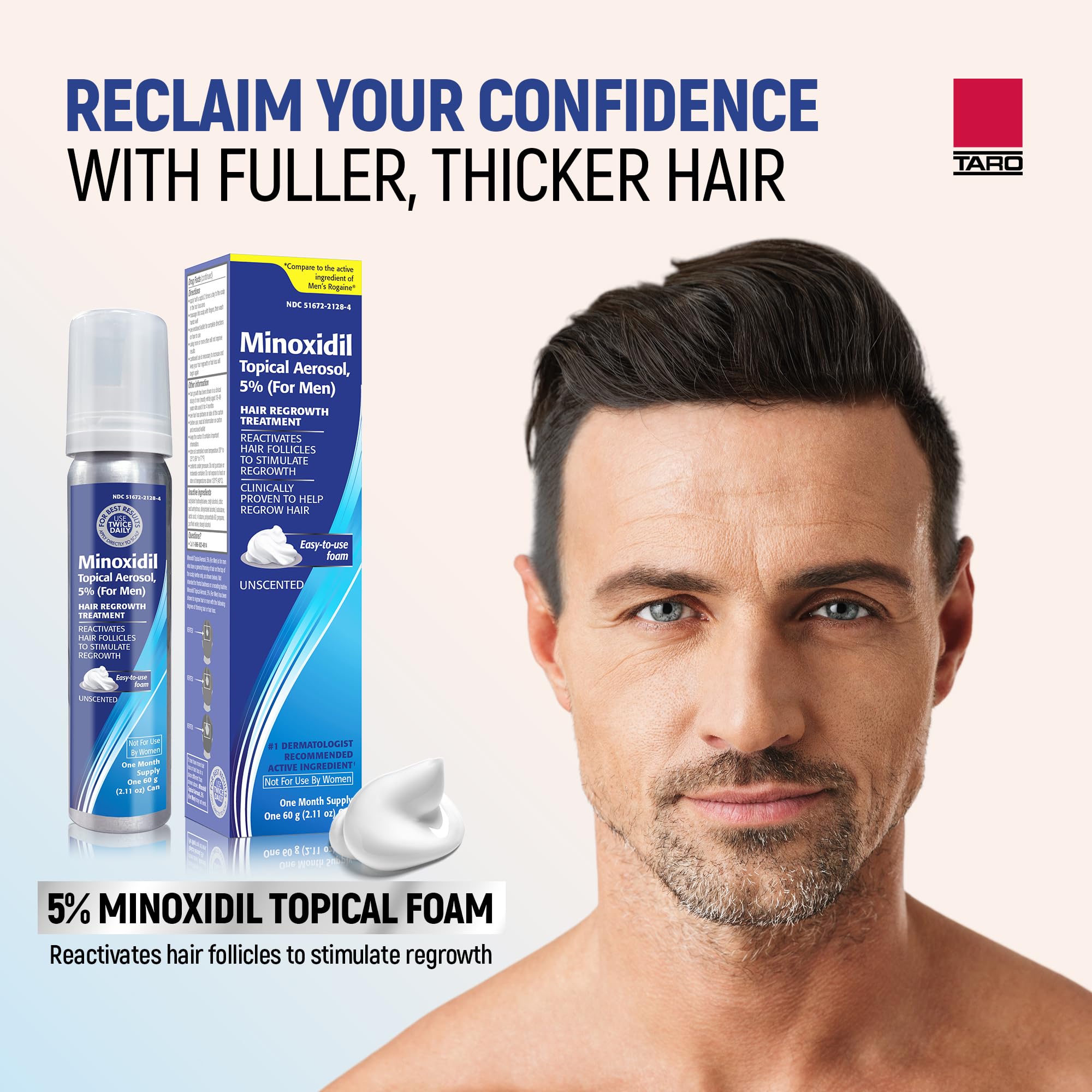 Taro Minoxidil for Men, 2.11 Oz (1 Month Supply) Clinically Proven to Regrow Hair, Topical Aerosol Foam 5%, Hair Thinning Treatment