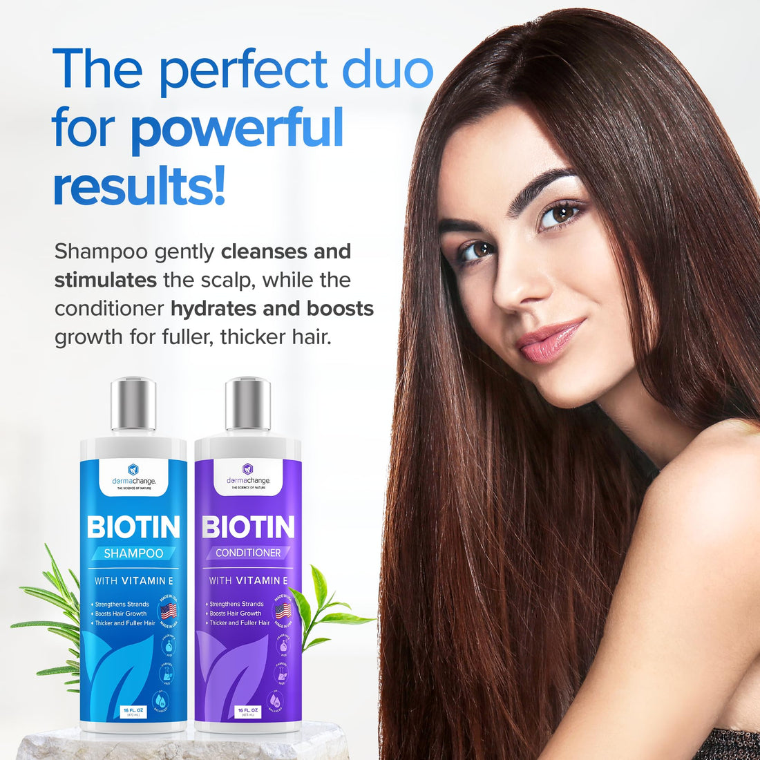 DermaChange Biotin Shampoo and Conditioner Set - Hair Growth Shampoo and Conditioner for Men & Women - Shampoo Conditioner for Dry, Damage & thinning hair with Tea Tree, Manuka Honey & Rosemary 16oz