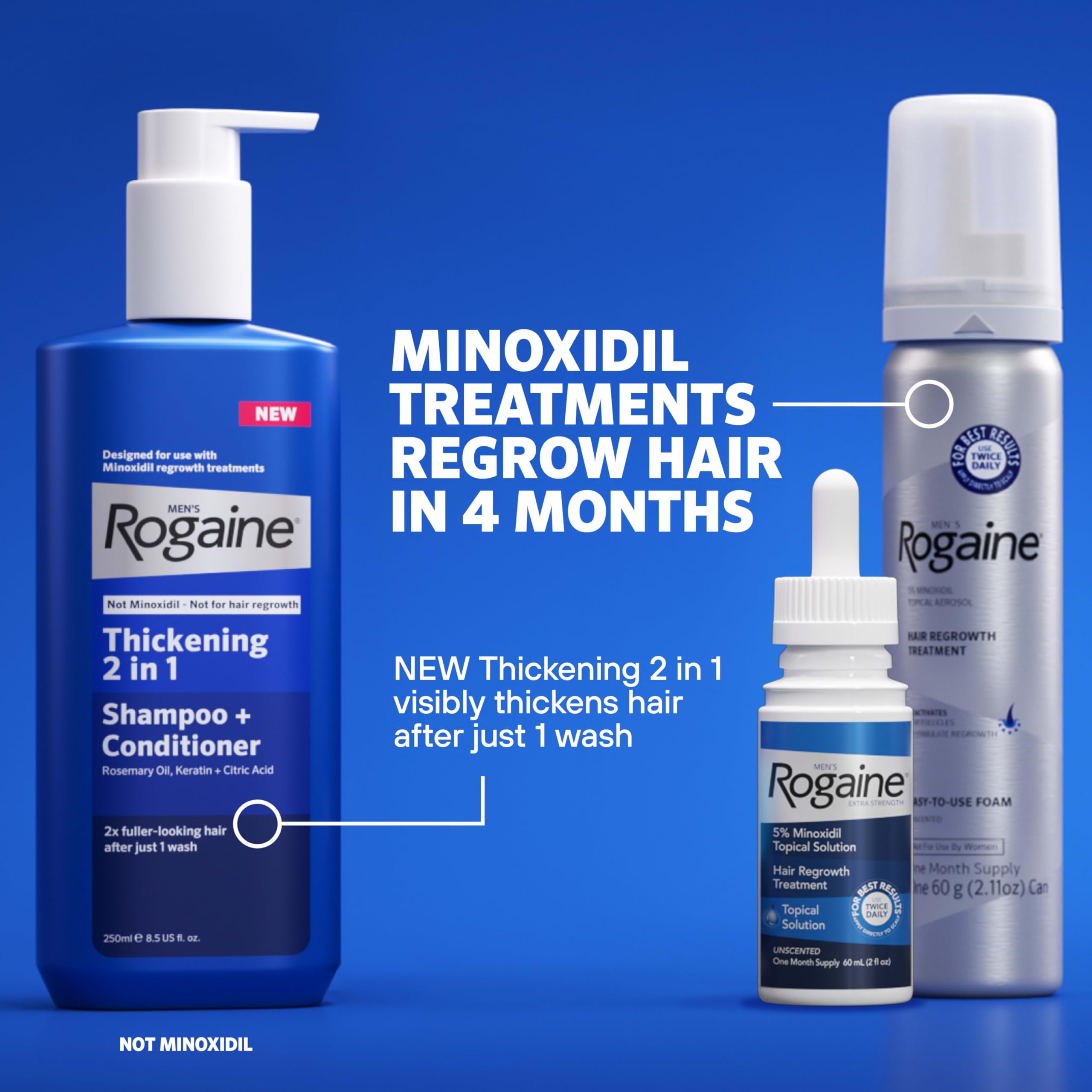 Men’s Rogaine 5% Minoxidil for Men Foam, Clinically Proven Regrowth for Thinning Hair, Topical Hair Loss Treatment, Unscented Topical Aerosol, Results in 8–16 Weeks, 3-Month Supply, 3 x 2.11 oz