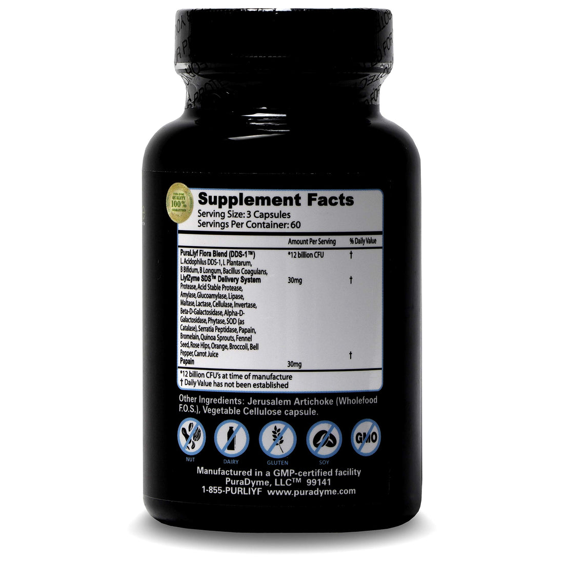 PuraDyme PuraLiyf Digestive Enzymes with Probiotics | Probiotic Supplement Enhanced with Proteolytic Enzymes for Digestion by Lou Corona | 180 Capsules