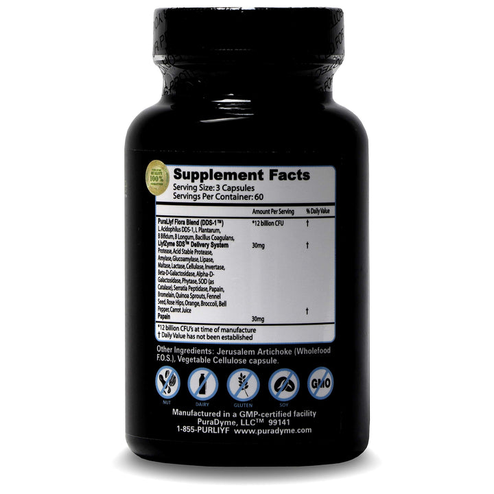 PuraDyme PuraLiyf Digestive Enzymes with Probiotics | Probiotic Supplement Enhanced with Proteolytic Enzymes for Digestion by Lou Corona | 180 Capsules