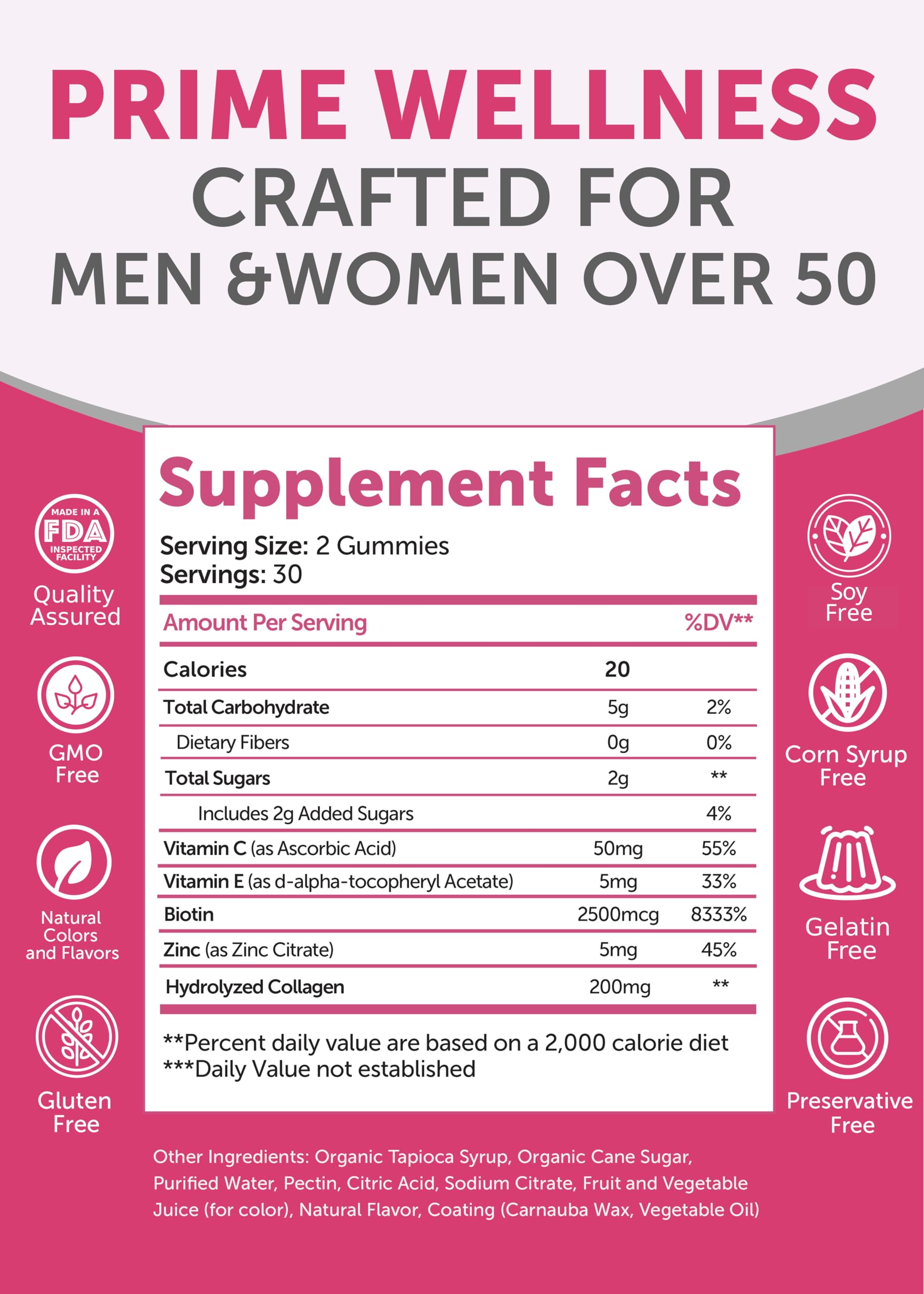 Lunakai USA Made Collagen Gummies for Women & Men Over 50, Biotin & Vitamin C, Supports Skin Elasticity, Hair & Nail Strength, Joint Support, 60ct