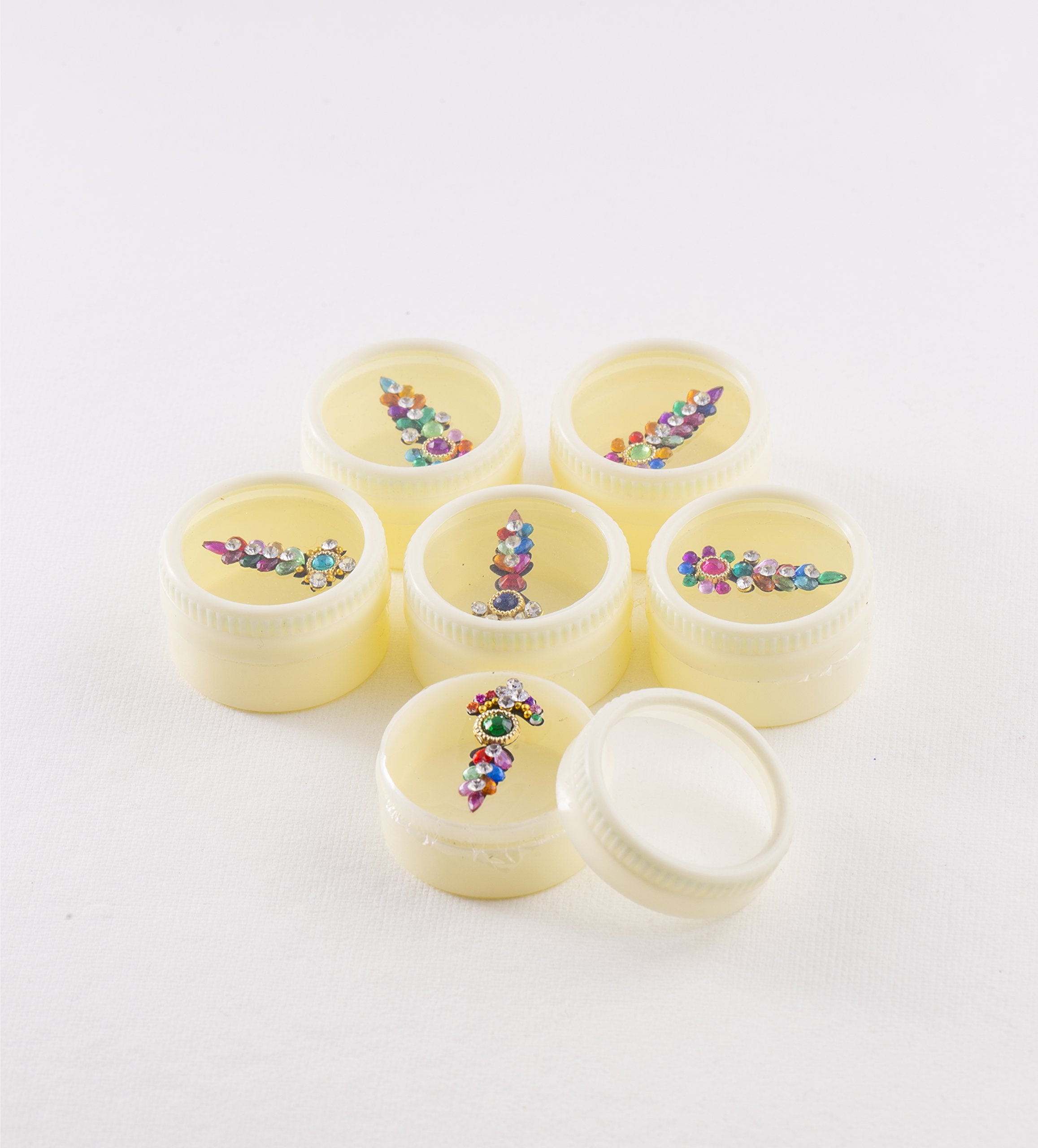 India Crafts Multicolour 12 Bindi Box Long Crystal Bridal Face Jewels Forehead Tika