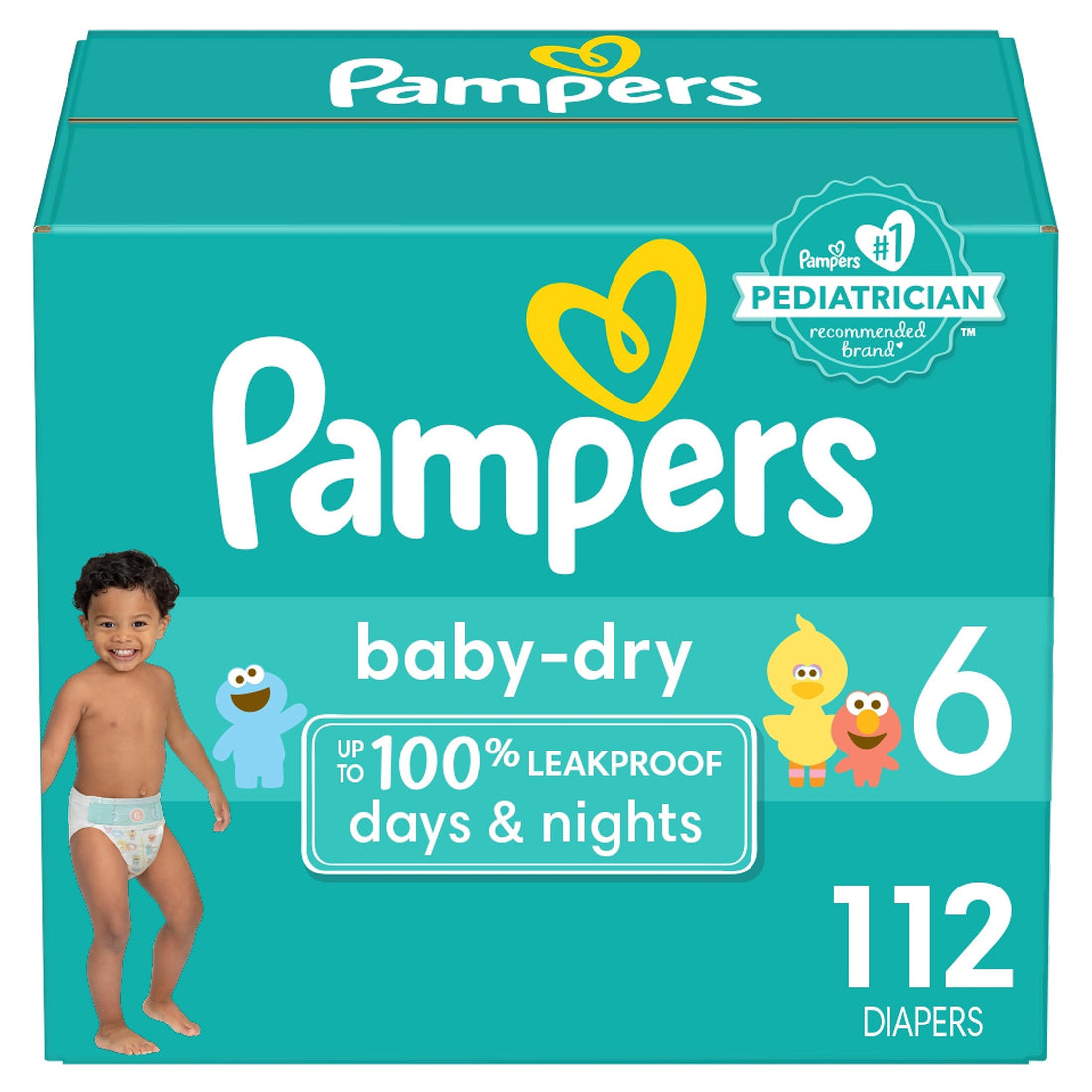 Diapers Size 6, 112 Count - Pampers Baby Dry Disposable Baby Diapers, Enormous Pack, Packaging & Prints May Vary