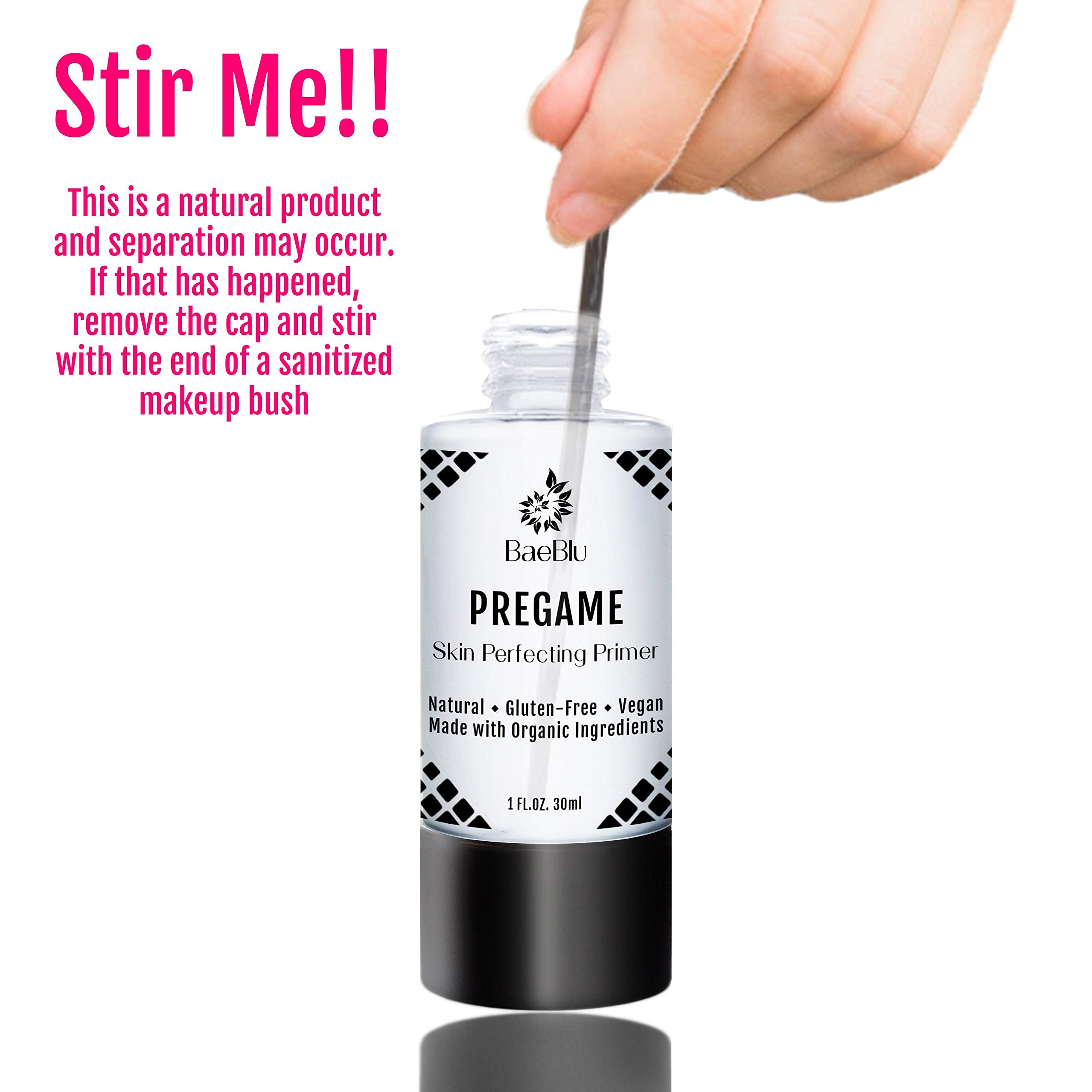 BaeBlu Pregame Skin Perfecting Primer, 100% Vegan, Silicone-Free, Gluten-Free and Made in USA with Natural and Organic Ingredients