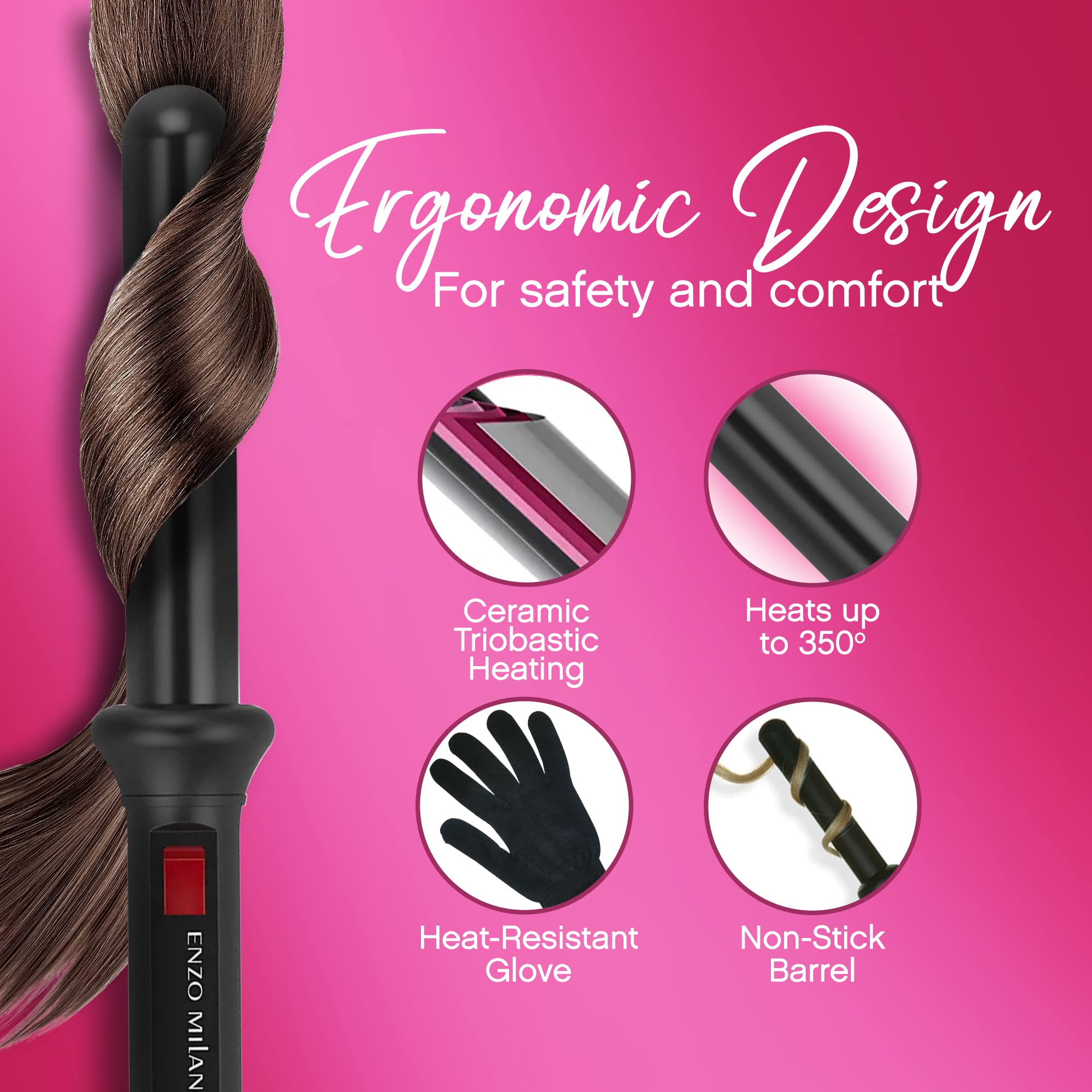 Enzo Milano STR25DV-B Professional Clipless Round Barrel Curling Iron, 1 Inch by Enzo Milano