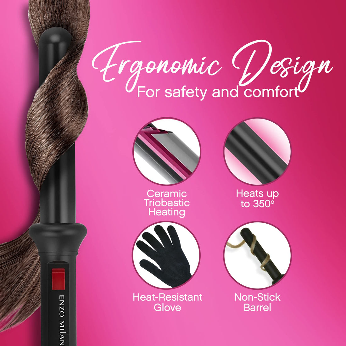 Enzo Milano STR25DV-B Professional Clipless Round Barrel Curling Iron, 1 Inch by Enzo Milano