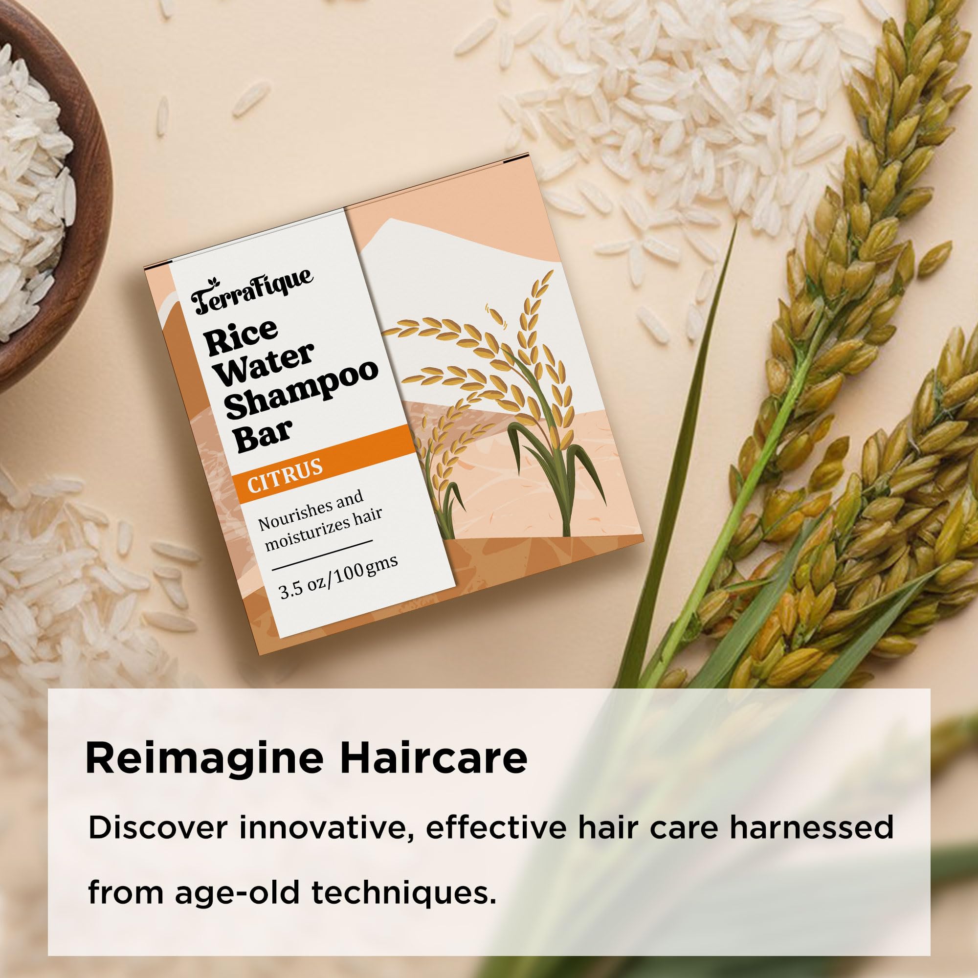 TERRAFIQUE Rice Water Shampoo Bar - Citrus Scent - Nourishing Shampoo with Cocoa Butter, Shea Butter for Hair Growth - 3.5 Oz / 100 G