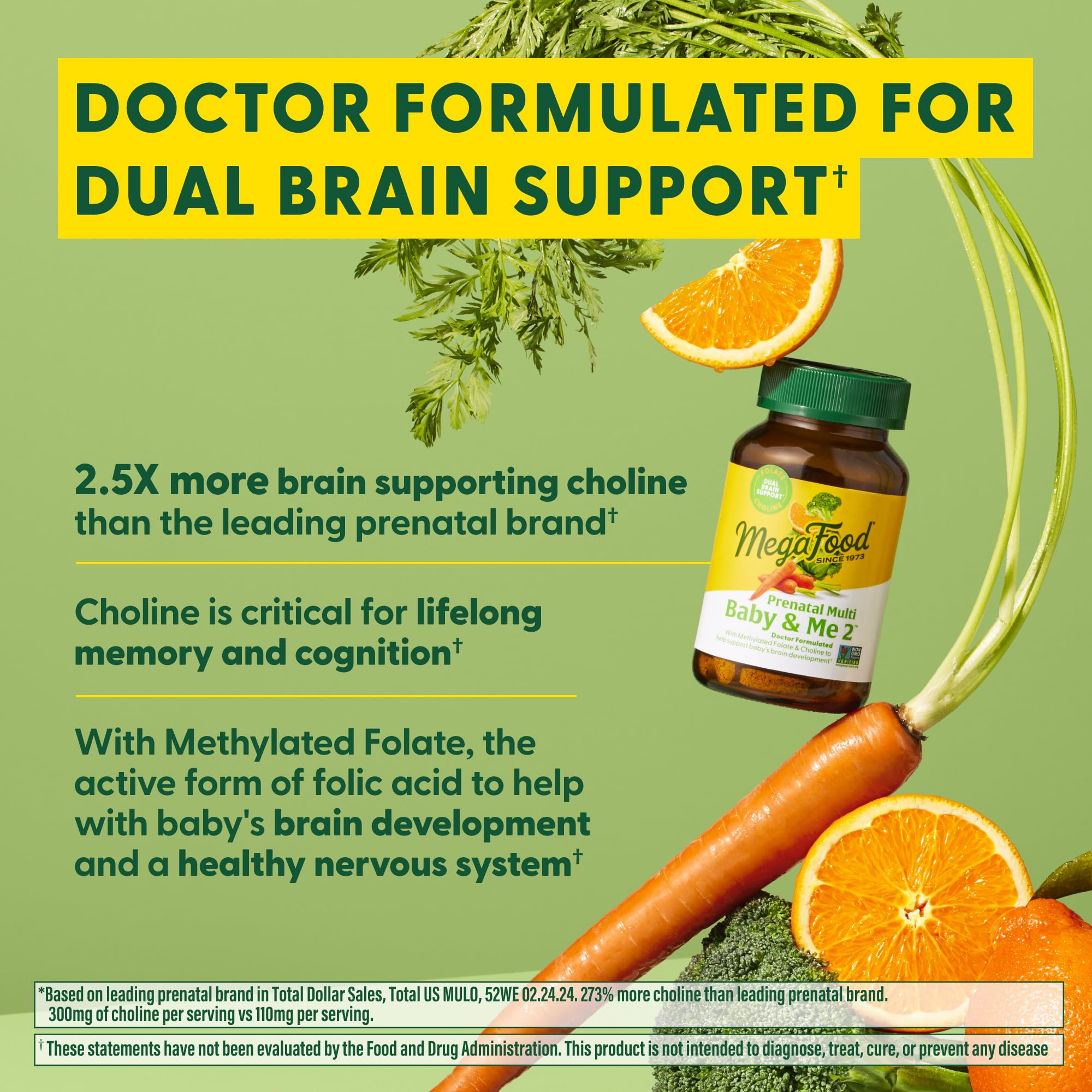 MegaFood Baby & Me 2 Prenatal Vitamins - Postnatal and Prenatal Multivitamin for Women with Biotin, Folic Acid, Choline, and More - Non-GMO - 120 Tablets