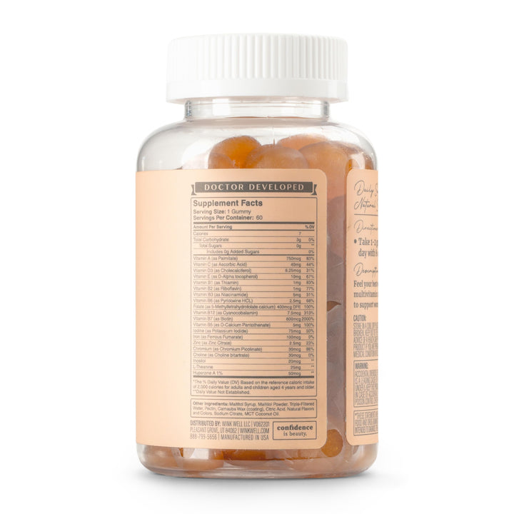 Wink Well Women's Daily Complete Multivitamin Gummy for Glowing Skin, Full Hair and Strong Nails with Immune System Support, 60 Count