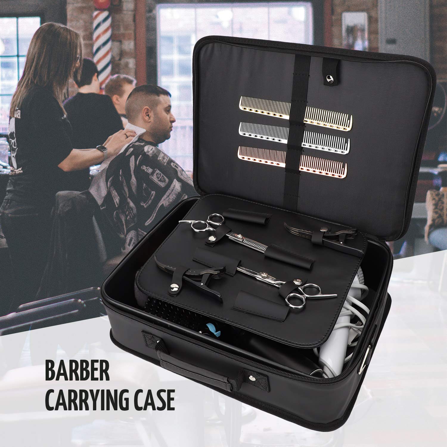 Barber Tool Case with Shoulder Strap, Segbeauty Large 10.8 x 14.6 x 4.3 in Hair Styling Travel Bag, Professional Salon Hair Cutting Grooming Kit Storage Organizer for Hair Dryer, Clippers, Scissors